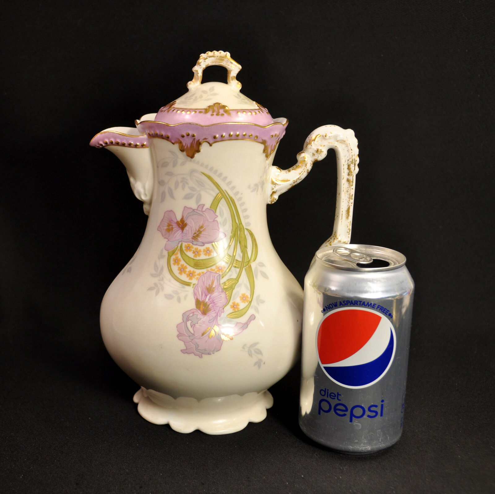 Limoges AKCD Chocolate Pot Klingenberger & Dwenger Purple Iris w/Gold 1900-1910