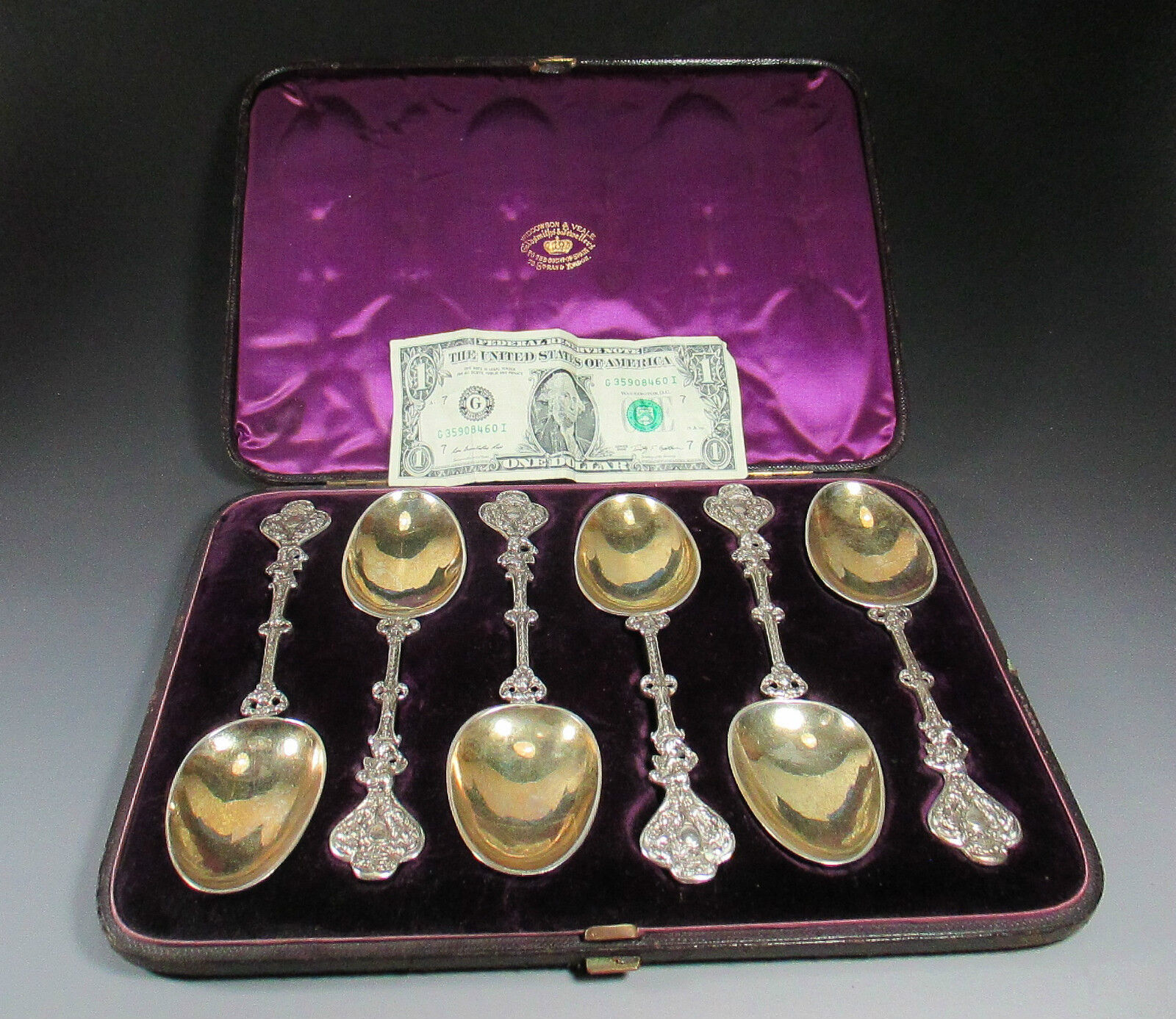 Antique WIDDOWSON & VEALE Cased Presentation Silver Spoon Set c.1800's Nice Set!