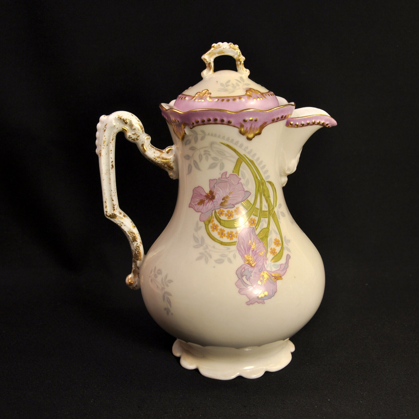 Limoges AKCD Chocolate Pot Klingenberger & Dwenger Purple Iris w/Gold 1900-1910