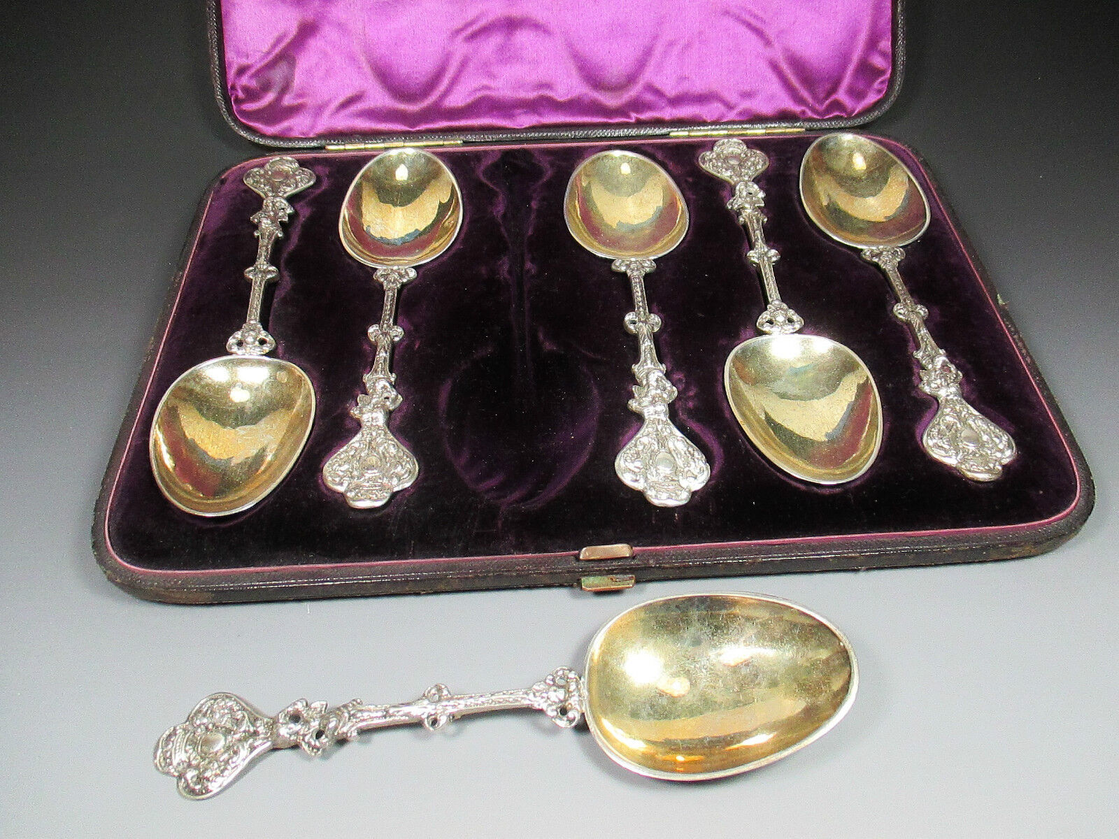 Antique WIDDOWSON & VEALE Cased Presentation Silver Spoon Set c.1800's Nice Set!
