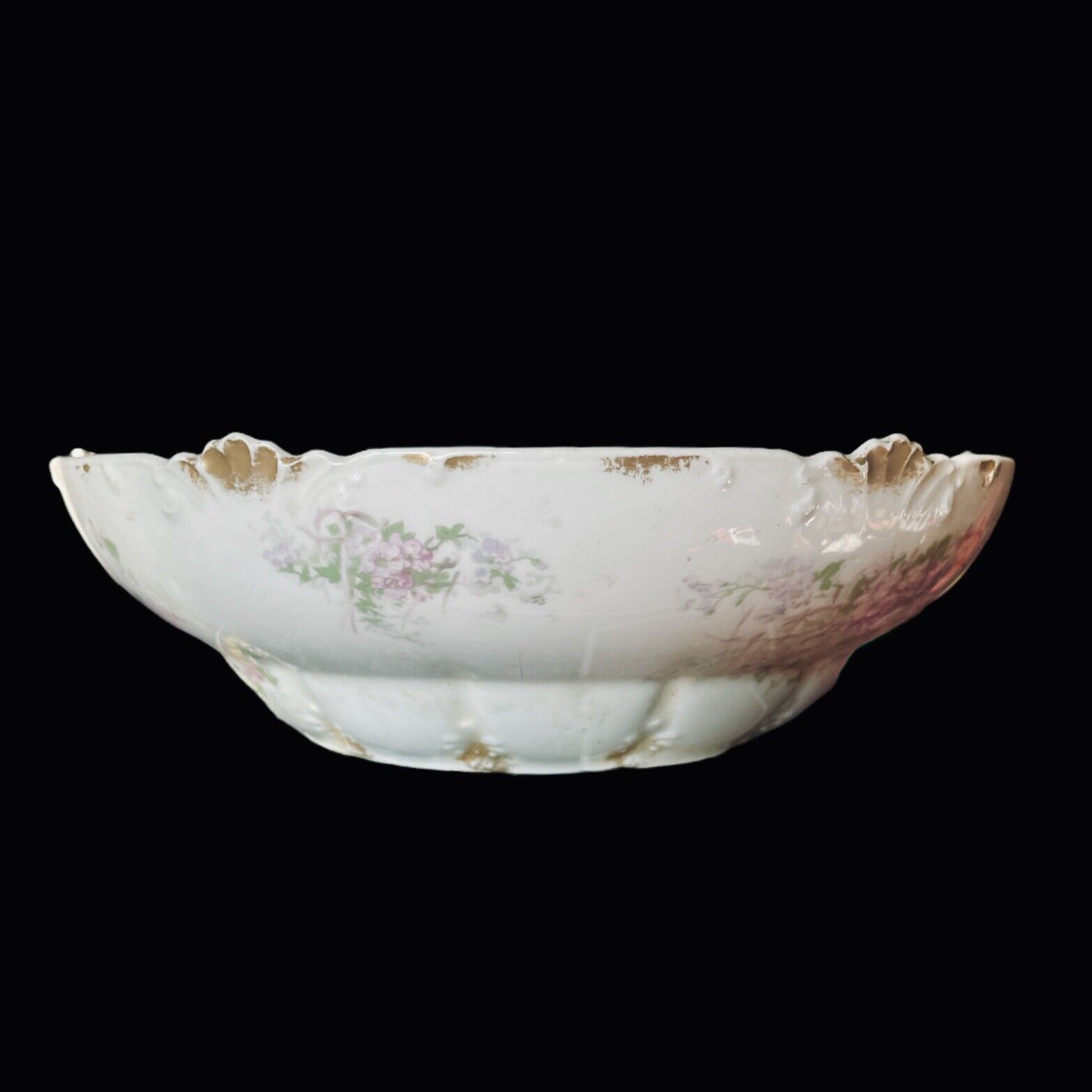 GDA France Ch Field Haviland Limoges 9.5" Bowl Floral Embossed w/Gold trim
