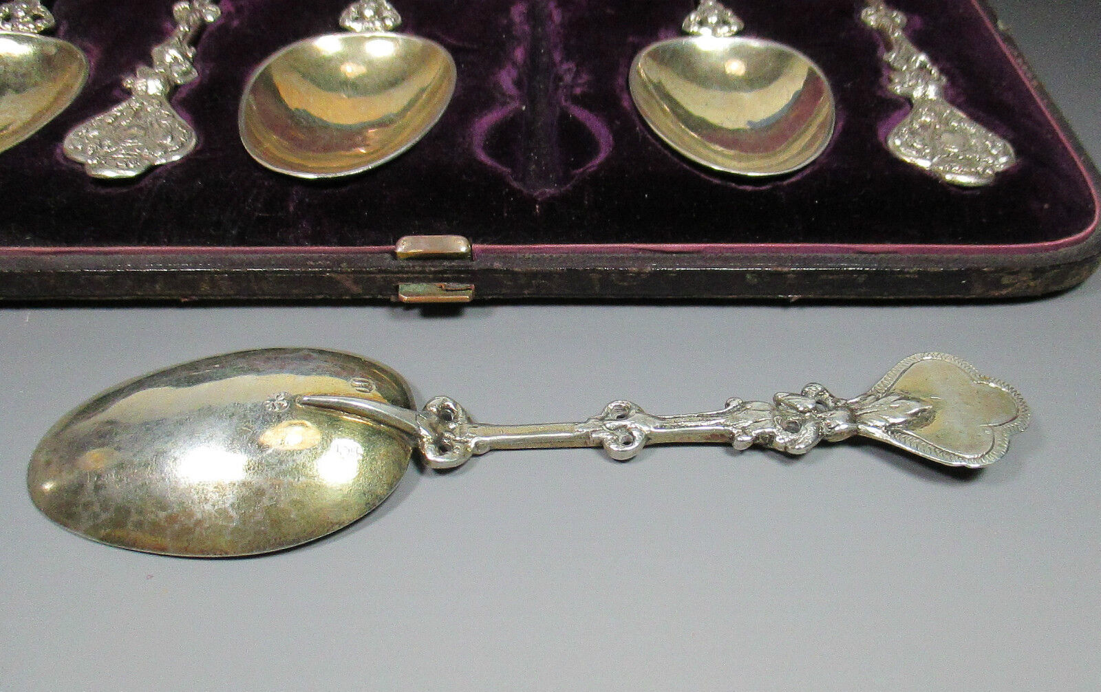 Antique WIDDOWSON & VEALE Cased Presentation Silver Spoon Set c.1800's Nice Set!