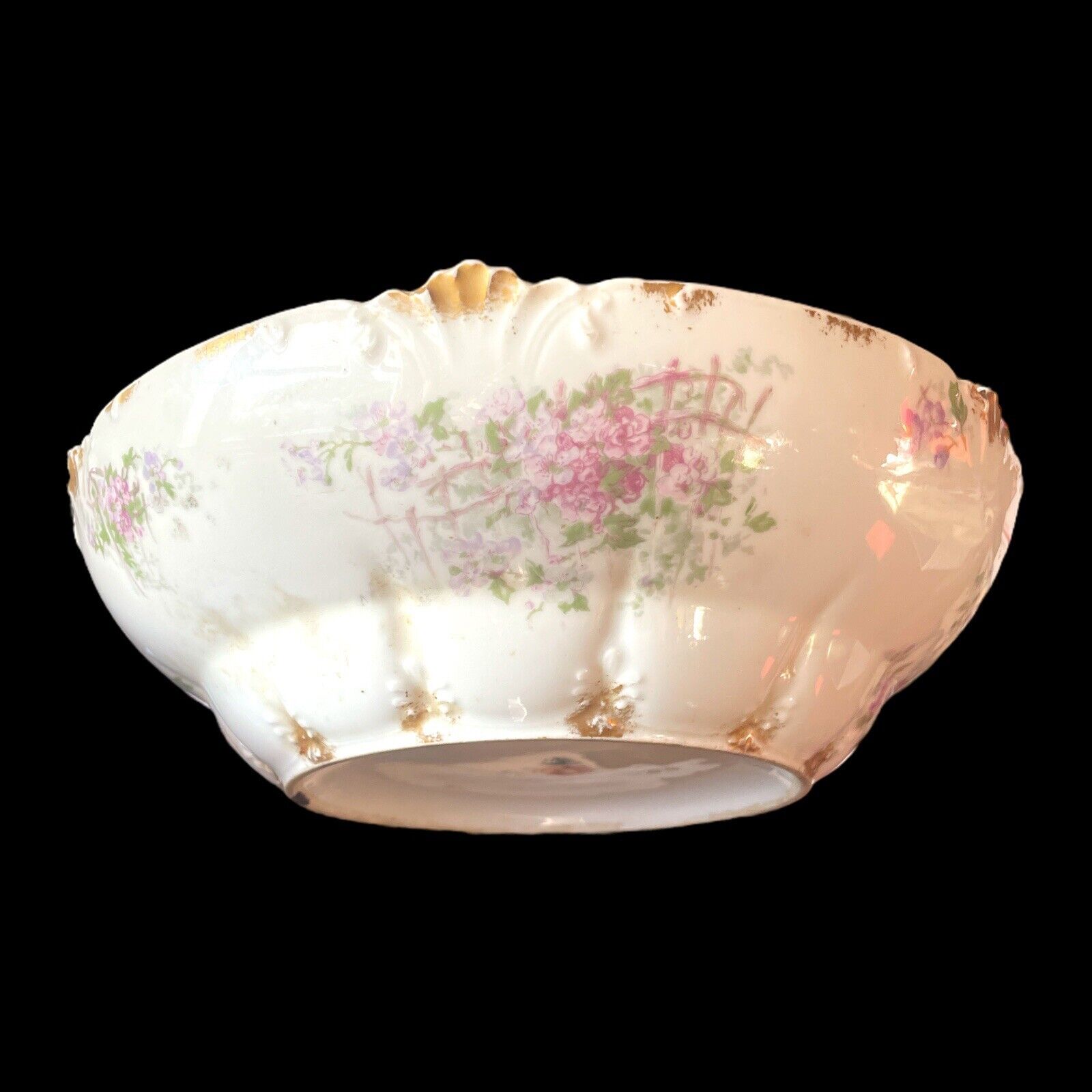 GDA France Ch Field Haviland Limoges 9.5" Bowl Floral Embossed w/Gold trim