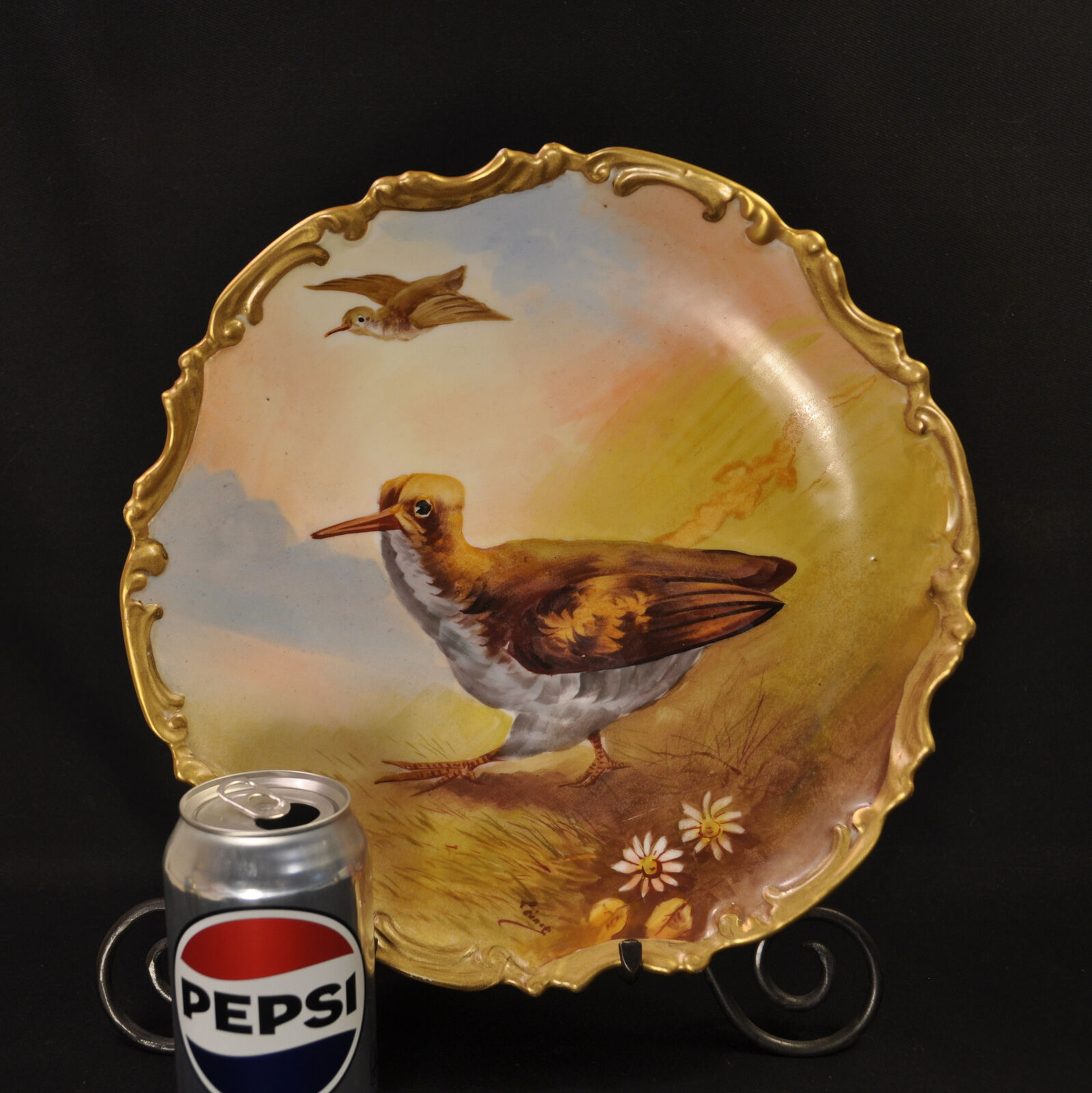 Limoges LDB&Co Flambeau Charger Plate 11.5" Bird Hand Painted Leonce 1890s-1900s