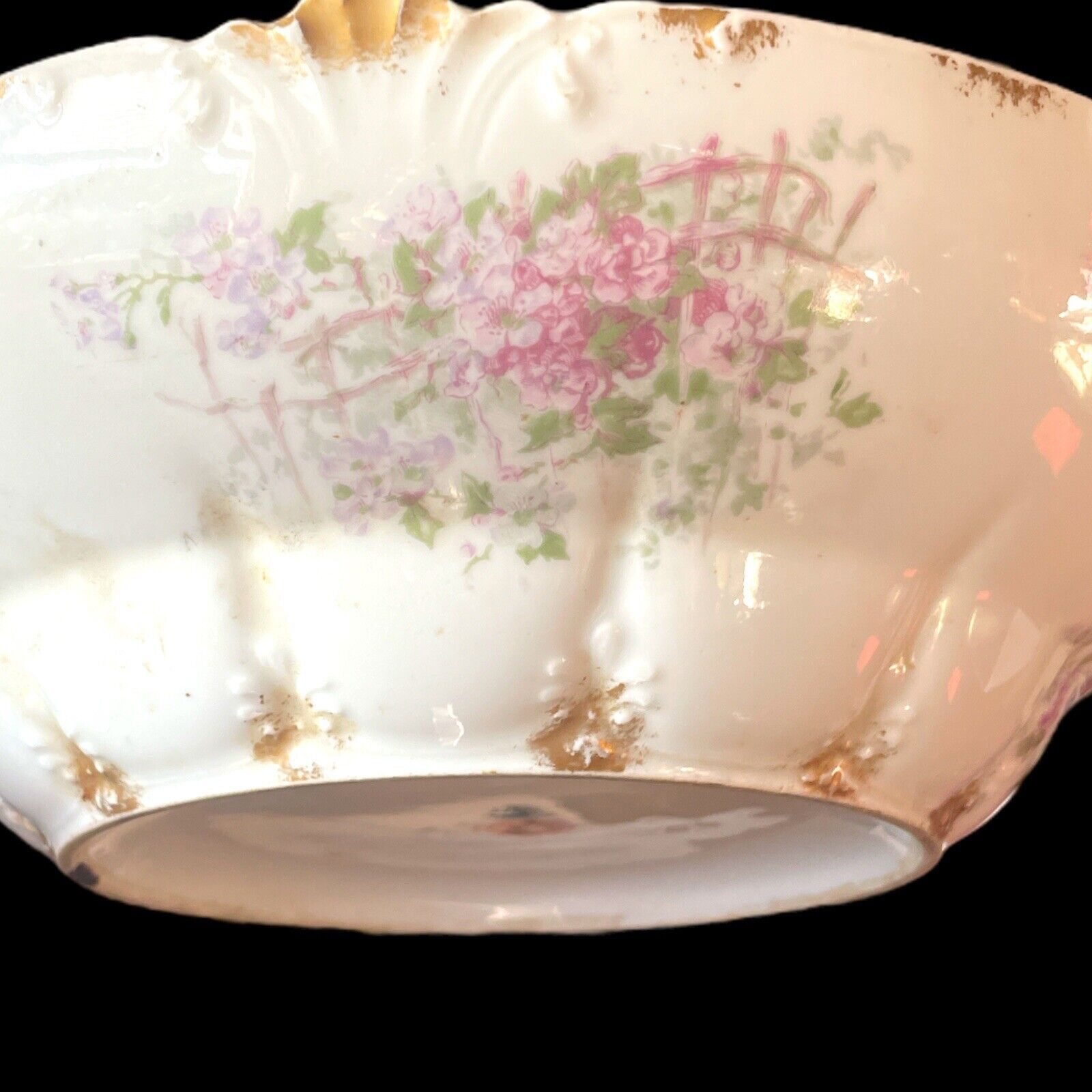 GDA France Ch Field Haviland Limoges 9.5" Bowl Floral Embossed w/Gold trim