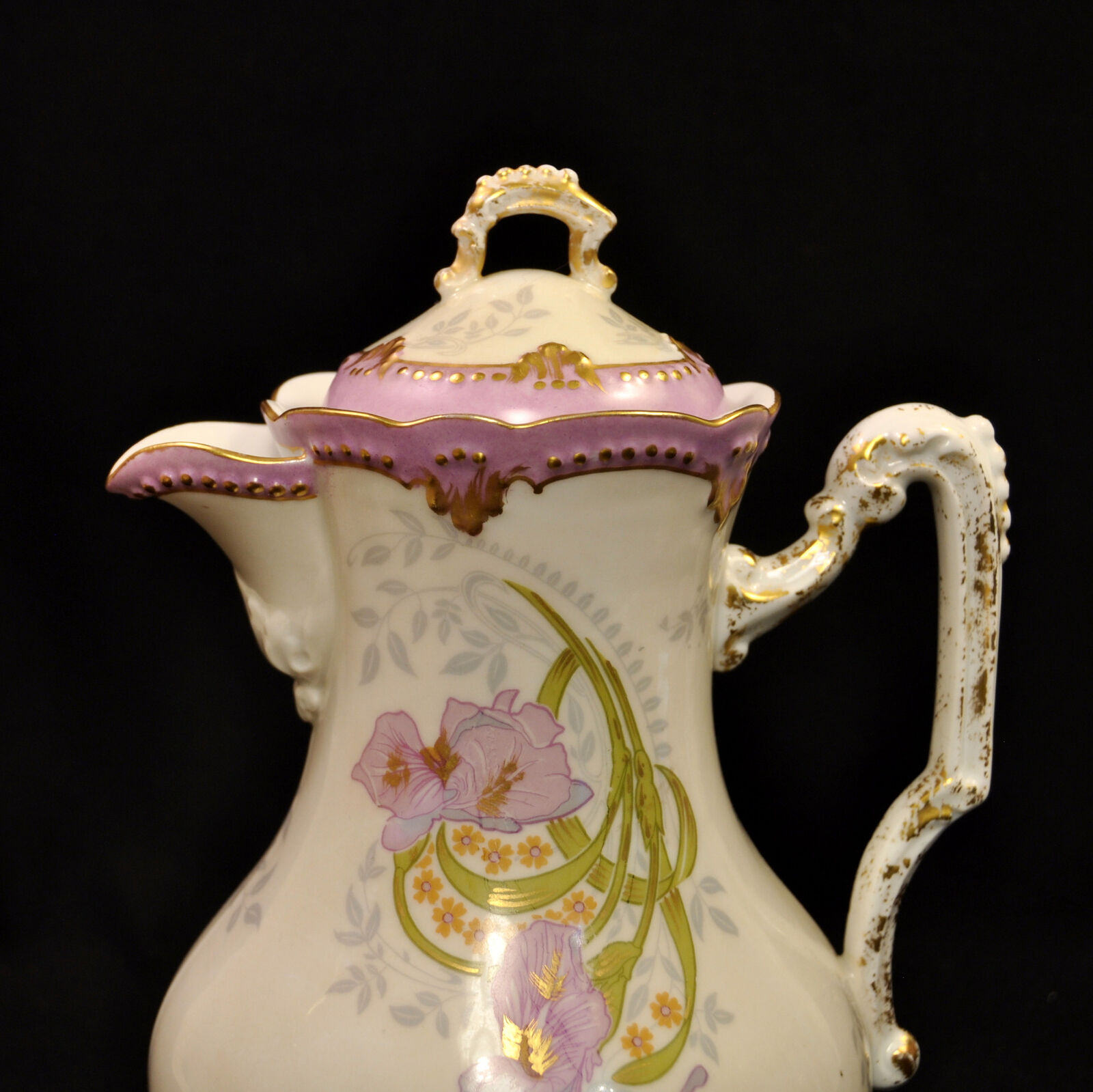 Limoges AKCD Chocolate Pot Klingenberger & Dwenger Purple Iris w/Gold 1900-1910
