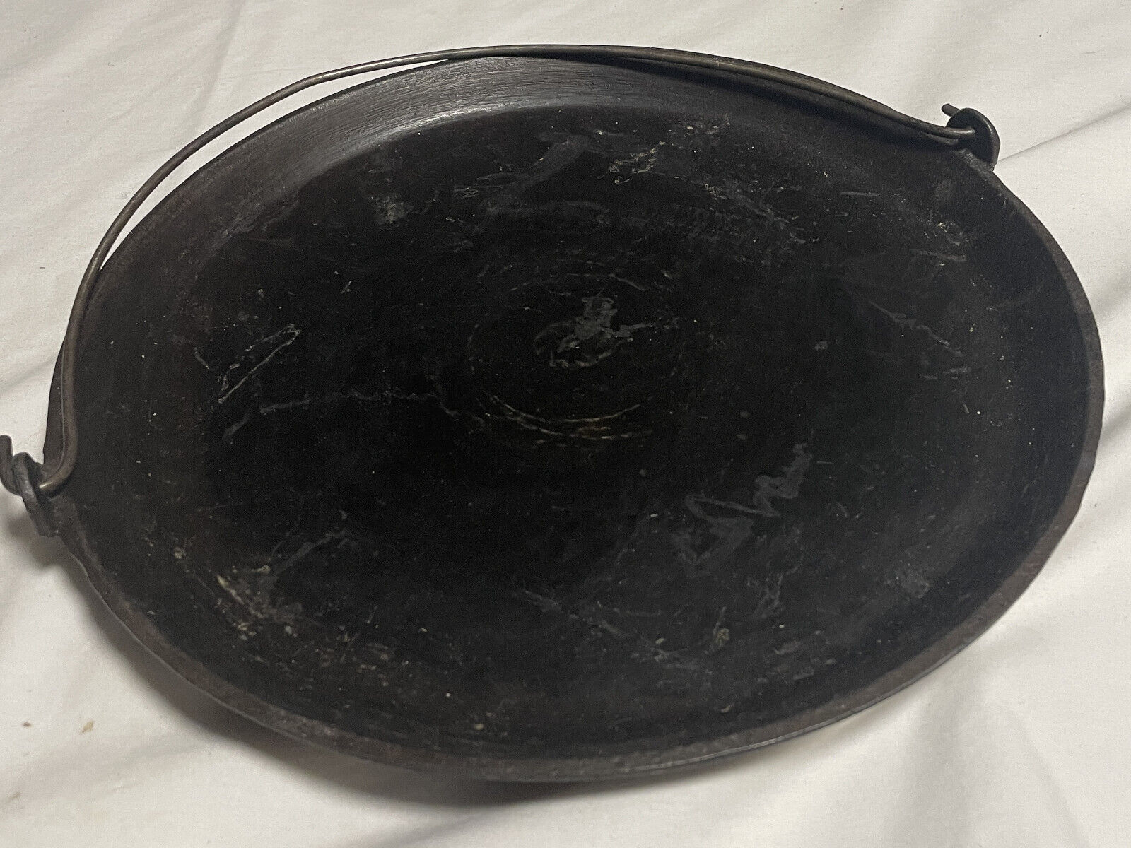 Antique 1800's CAST IRON GRIDDLE SKILLET HEAT RING 12" w/Bale Handle - B 12