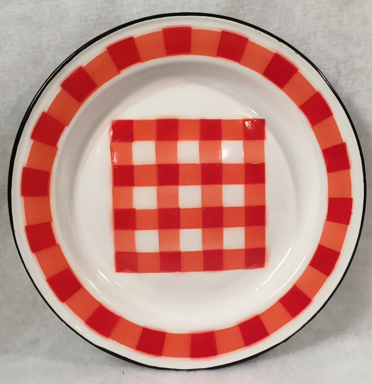 Antique French Enamelware Dinner Plate & Cup Set Circa 1800's
