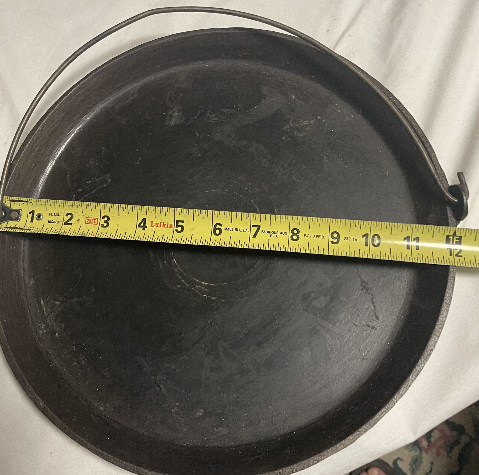 Antique 1800's CAST IRON GRIDDLE SKILLET HEAT RING 12" w/Bale Handle - B 12