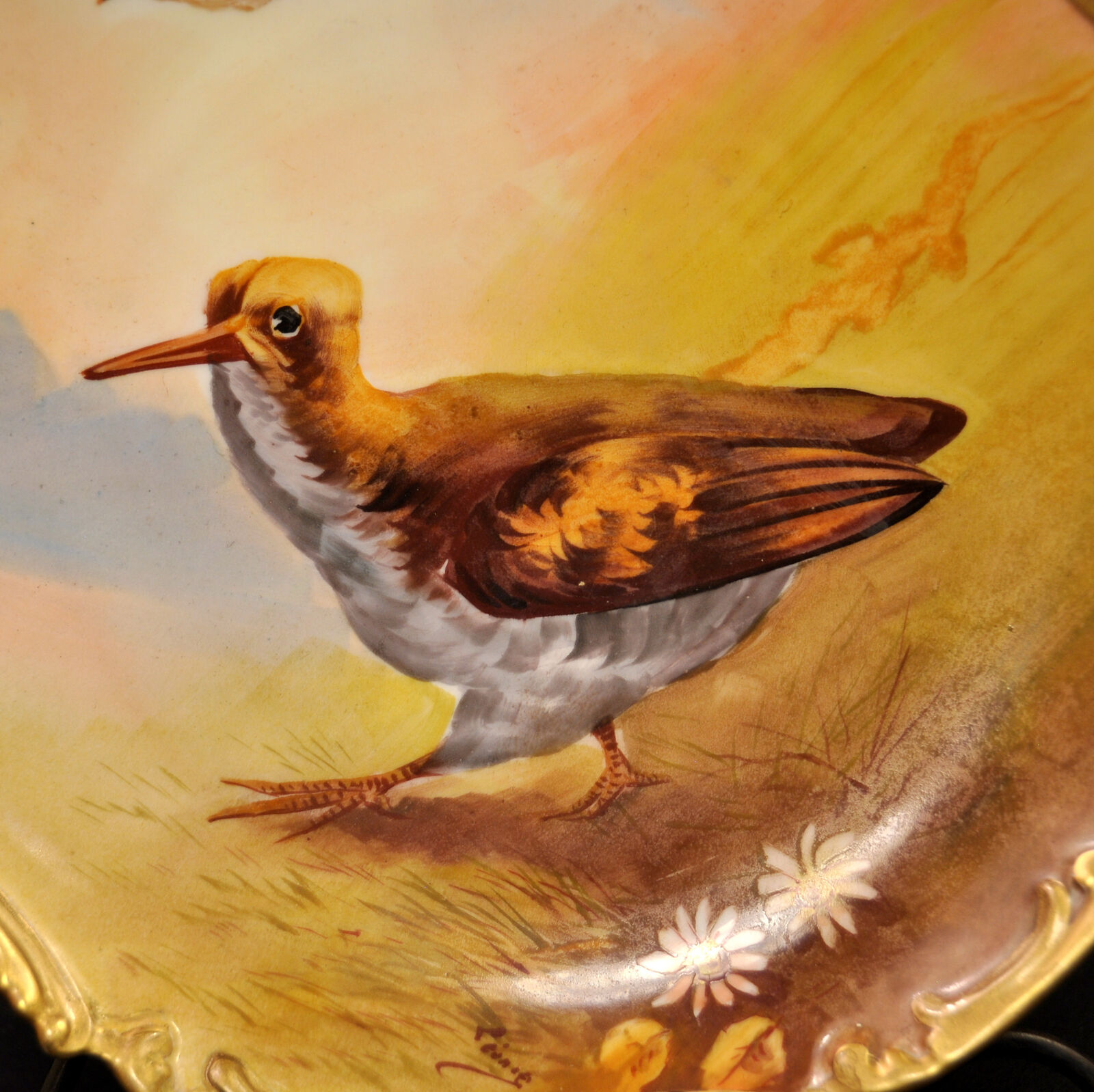 Limoges LDB&Co Flambeau Charger Plate 11.5" Bird Hand Painted Leonce 1890s-1900s