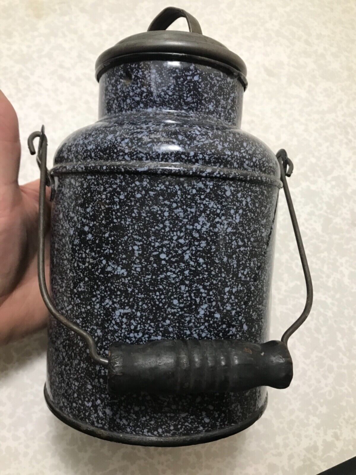 RARE MINT BLACK PURPLE  MILK/CREAM CAN 1900’s GRANITEWARE ENAMELWARE ANTIQUE!
