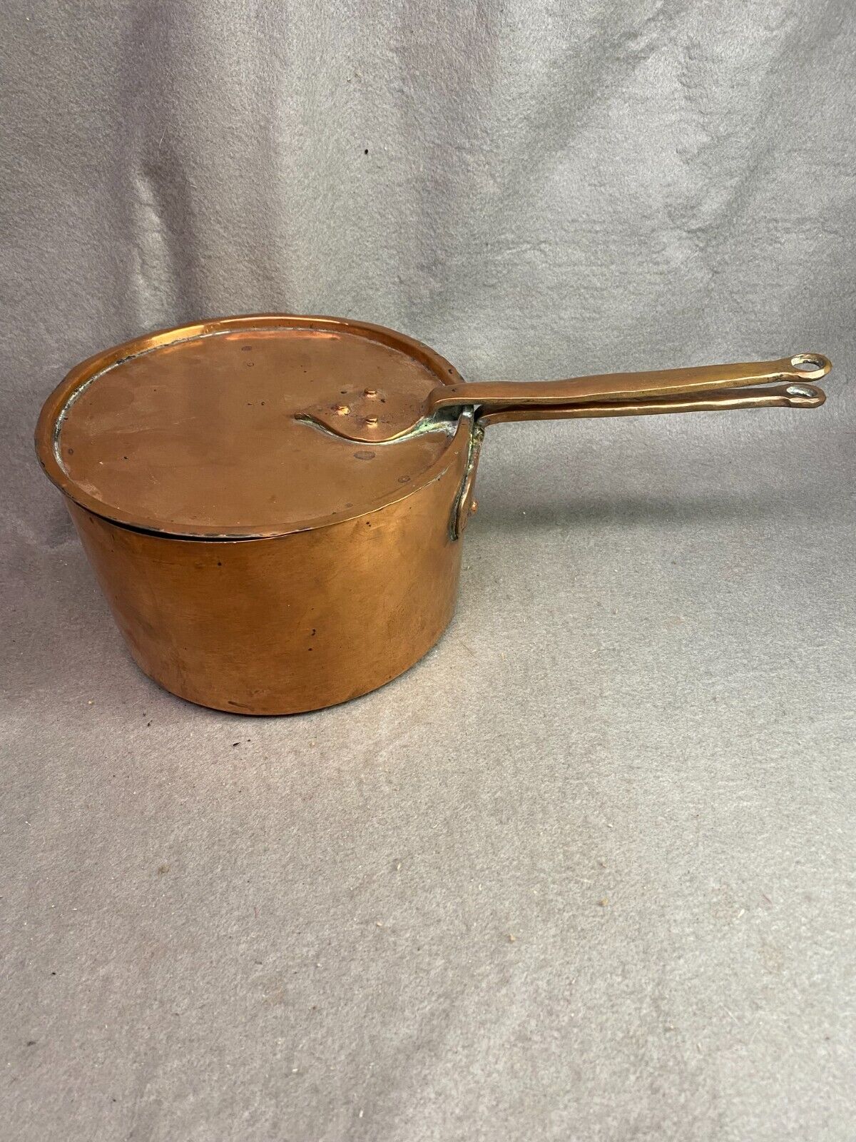 ANTIQUE 19TH CENTURY 8" COPPER SAUCE PAN DOVETAILED W/LID TIN LINED