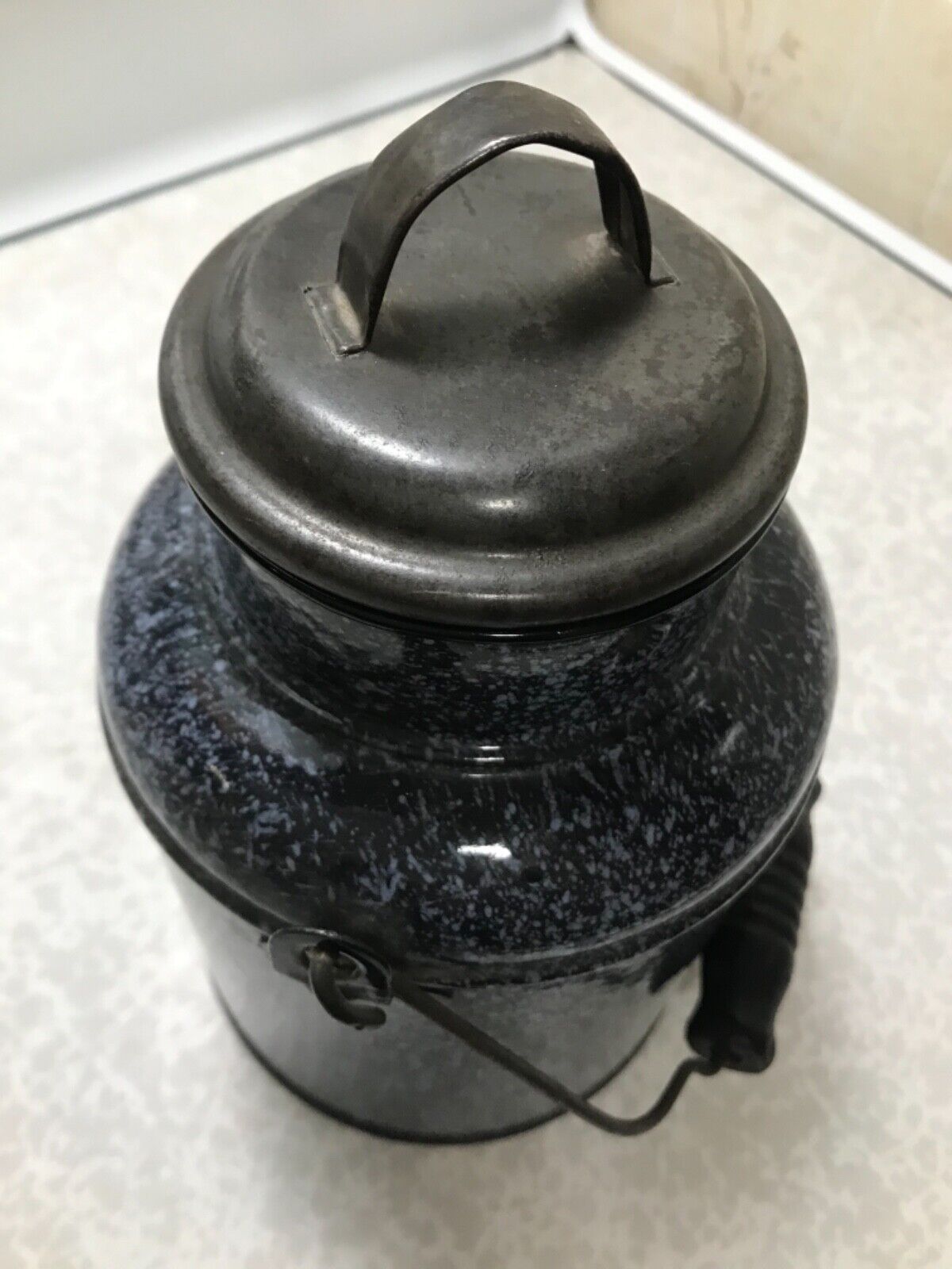 RARE MINT BLACK PURPLE  MILK/CREAM CAN 1900’s GRANITEWARE ENAMELWARE ANTIQUE!