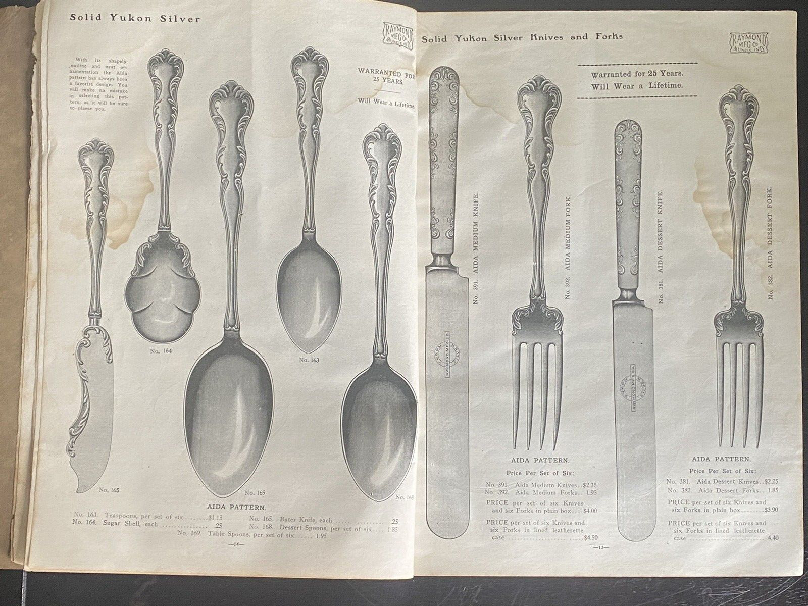 Antique Raymond MFG CO SILVER WARE AND CUTLERY Selebrated Solid Yukon Silver Tab