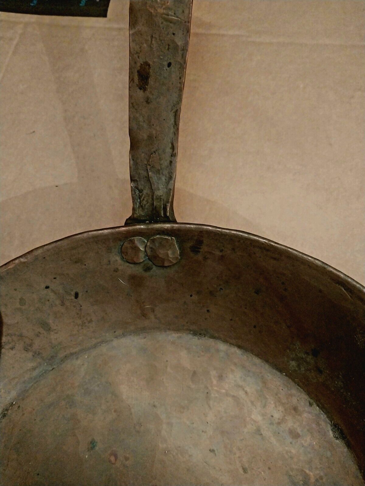 Copper Skillet Hand Forged 12" Diameter Circa-1800's Very Old Piece