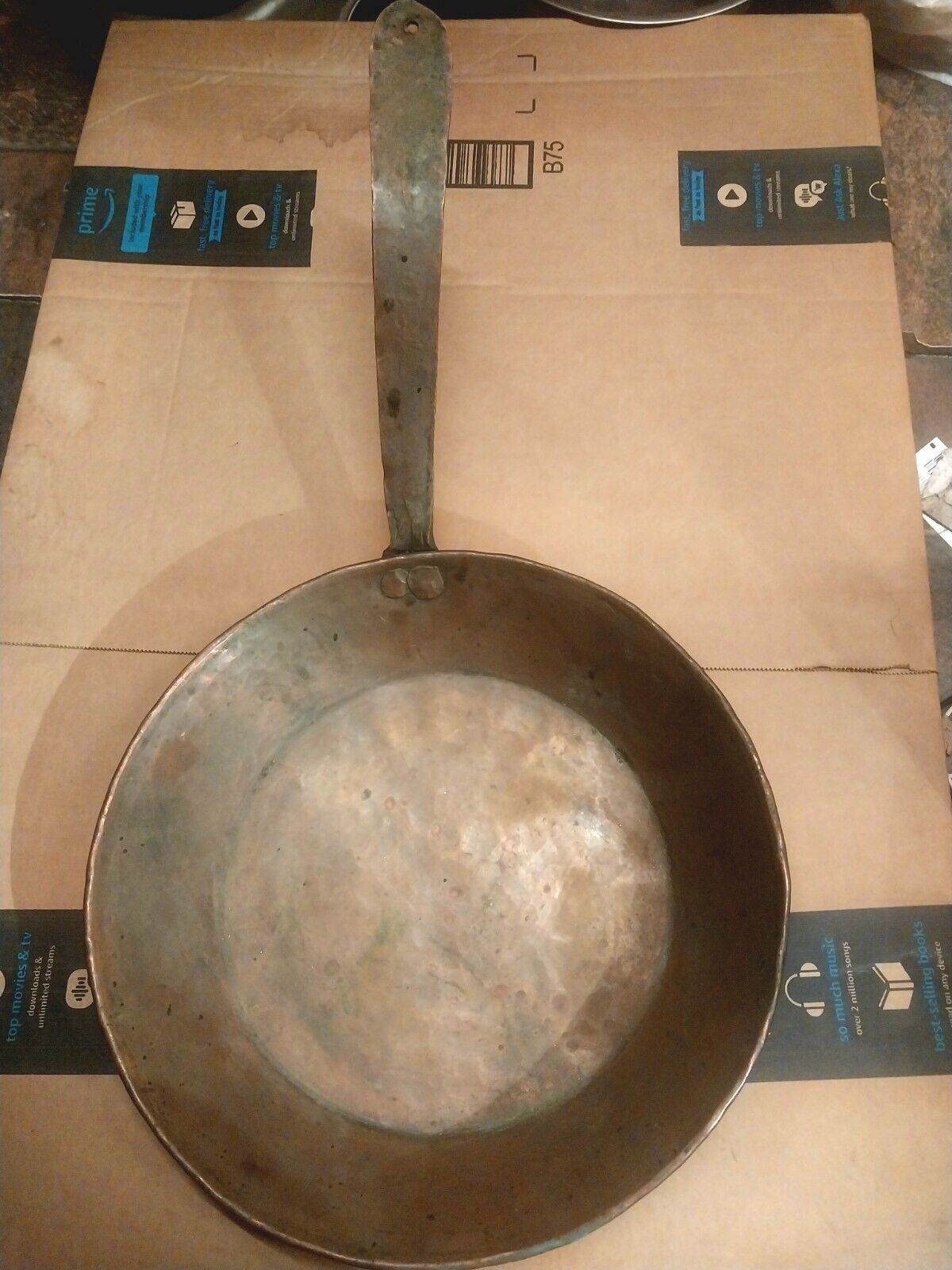 Copper Skillet Hand Forged 12" Diameter Circa-1800's Very Old Piece