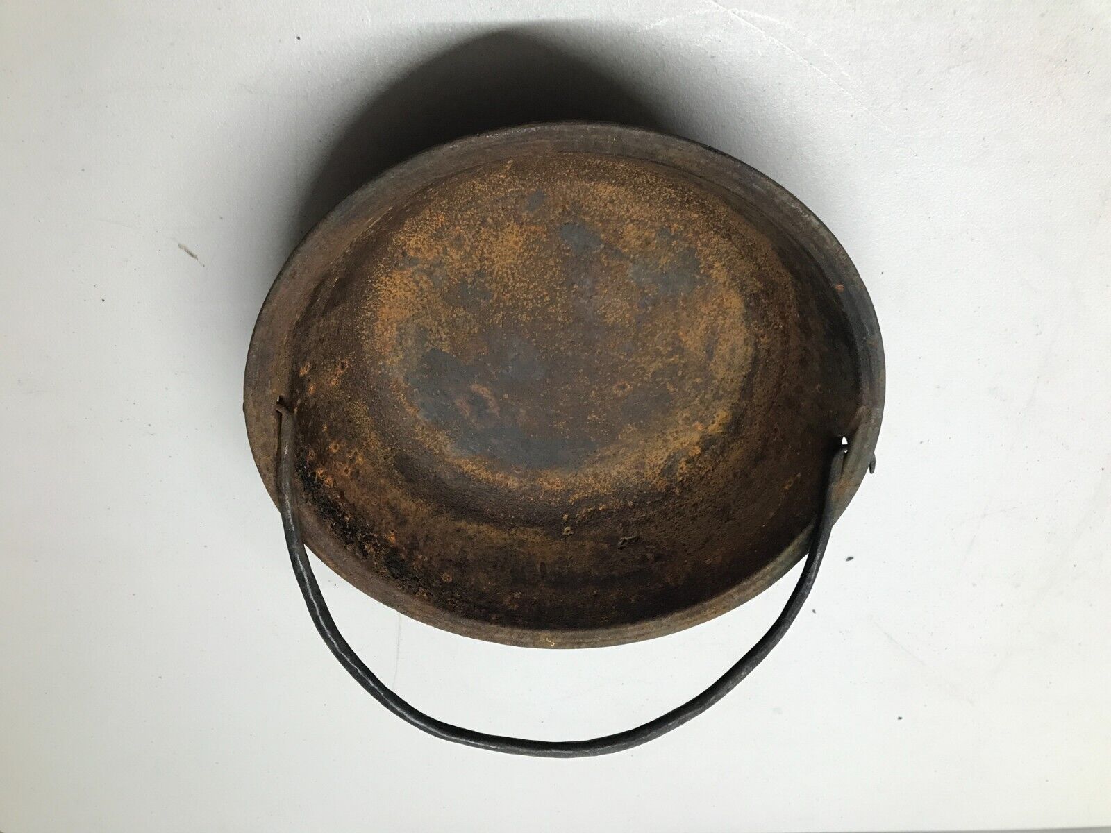 1800s Antique 11" Cast Iron Scotch Bowl w/ Gate Mark, Hand Forged Bail Handle