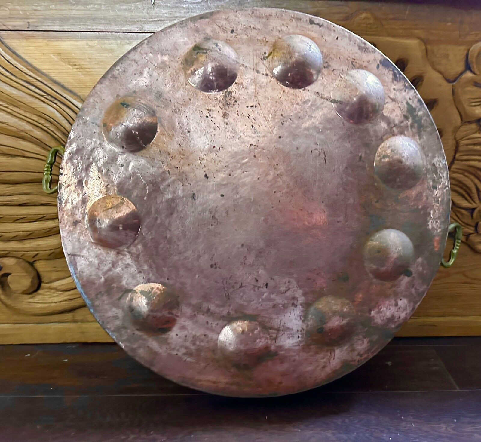 Huge Antique French Copper Paella~Poaching~Egg~Escargot Dish~ 23 inches~1800's
