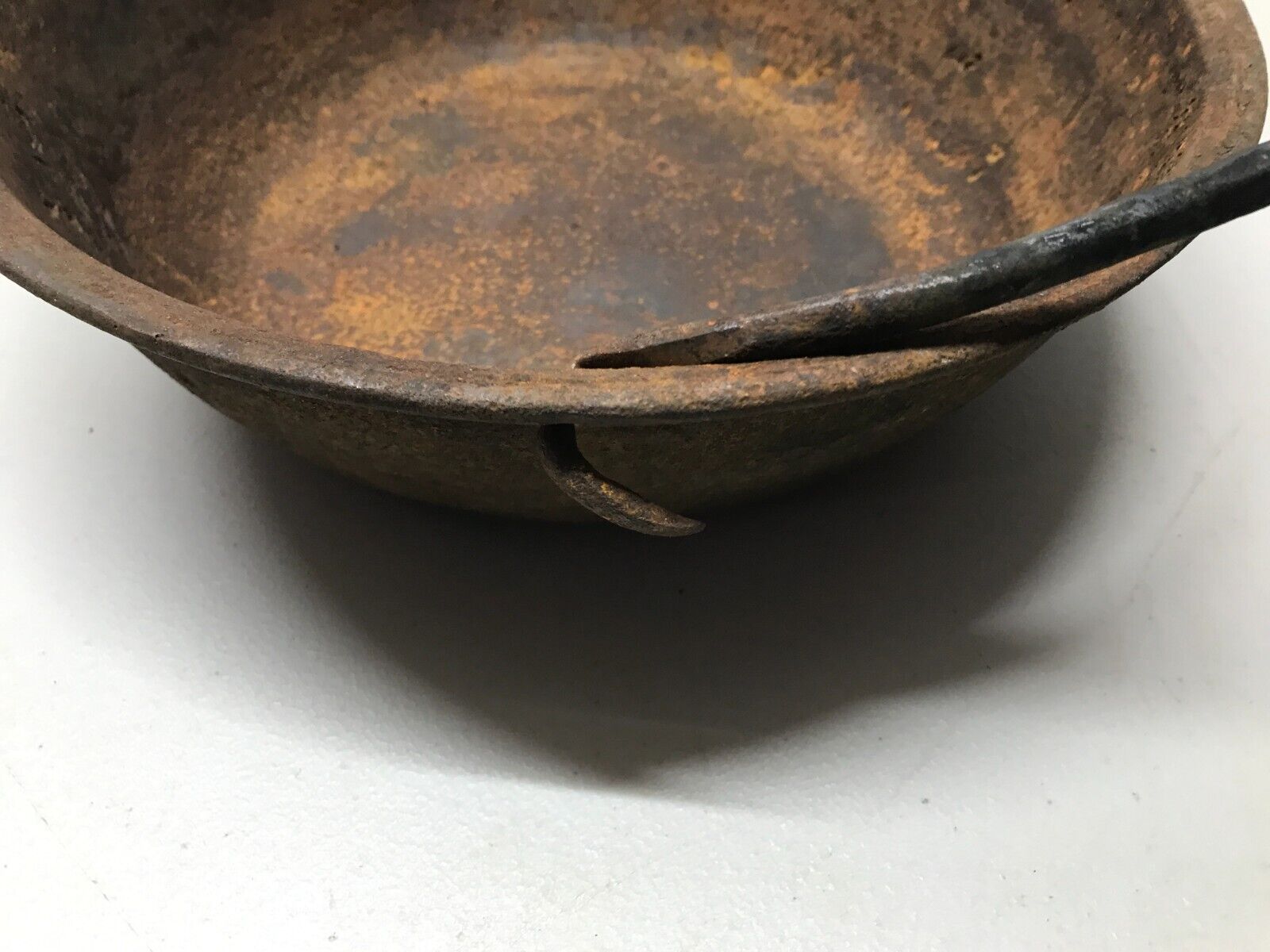 1800s Antique 11" Cast Iron Scotch Bowl w/ Gate Mark, Hand Forged Bail Handle