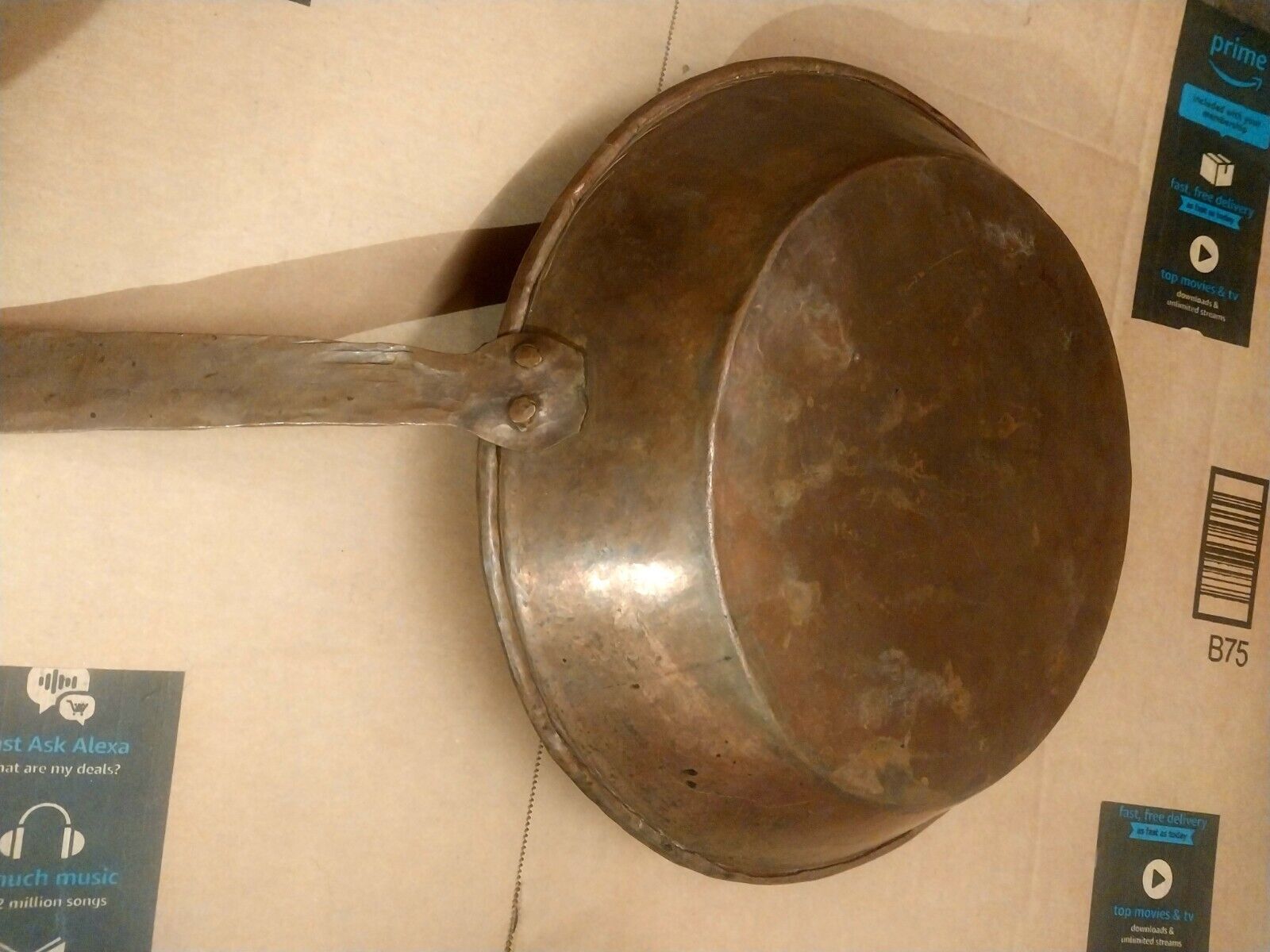 Copper Skillet Hand Forged 12" Diameter Circa-1800's Very Old Piece