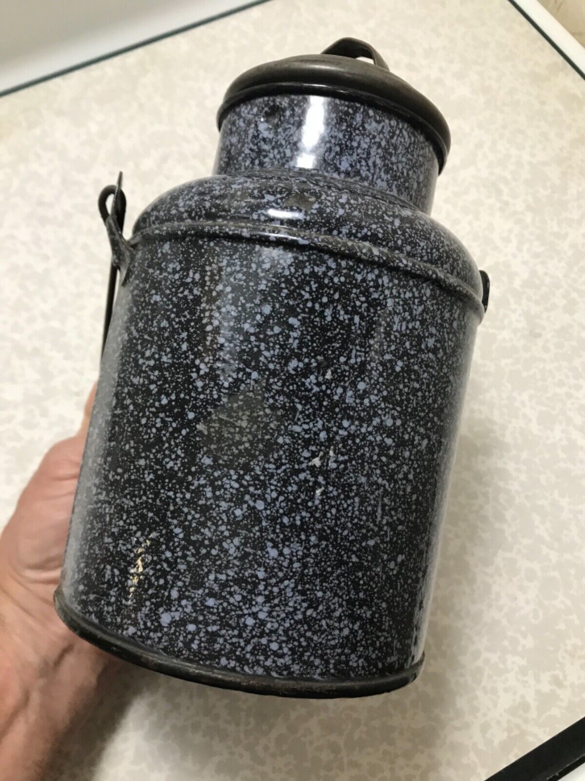 RARE MINT BLACK PURPLE  MILK/CREAM CAN 1900’s GRANITEWARE ENAMELWARE ANTIQUE!
