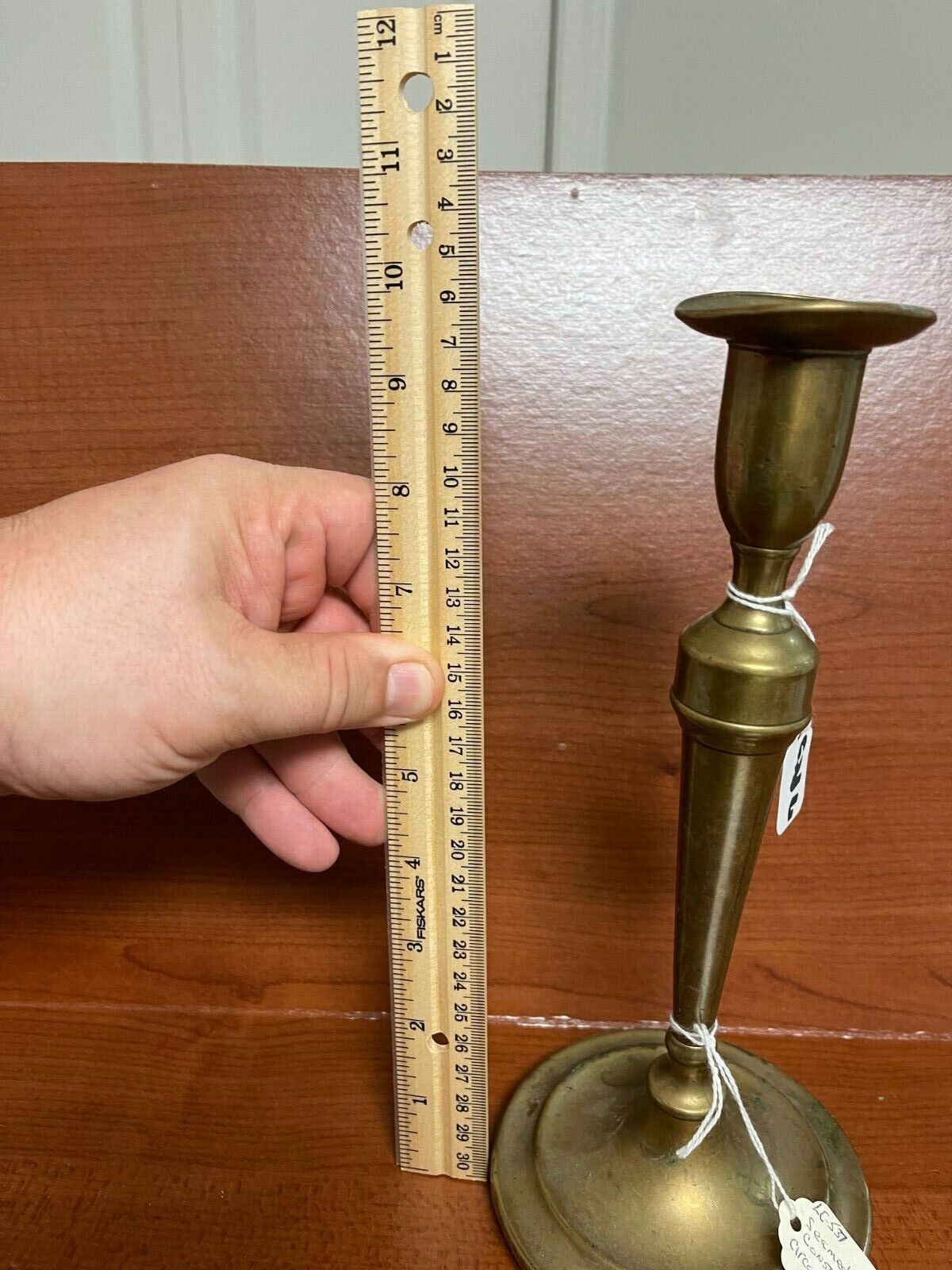 brass candle Holder, with round base, English, circa late 1700s, 10"