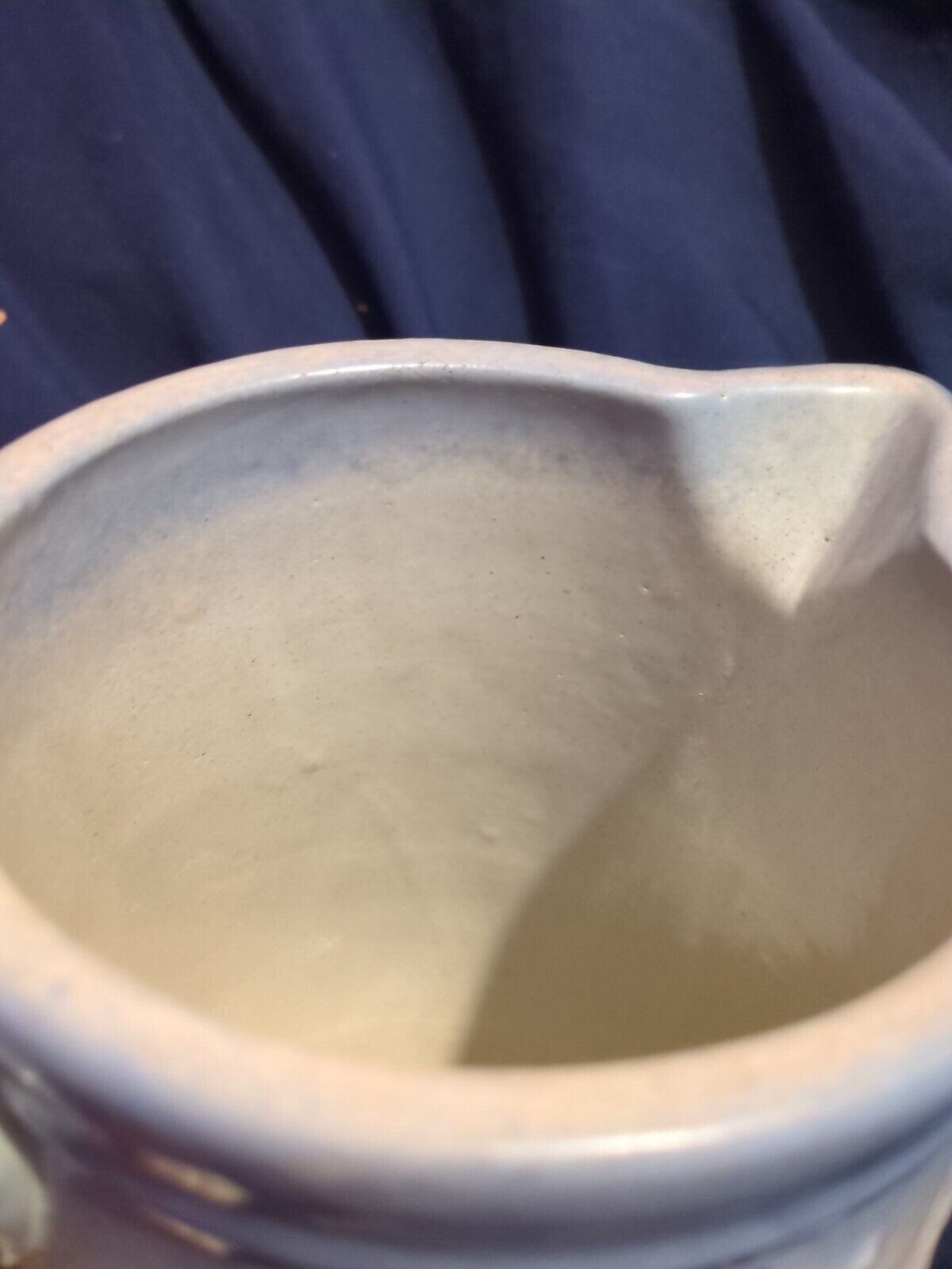Antique stoneware pitcher Blue White Cattails Dragonflies Crock Farm House 1800s