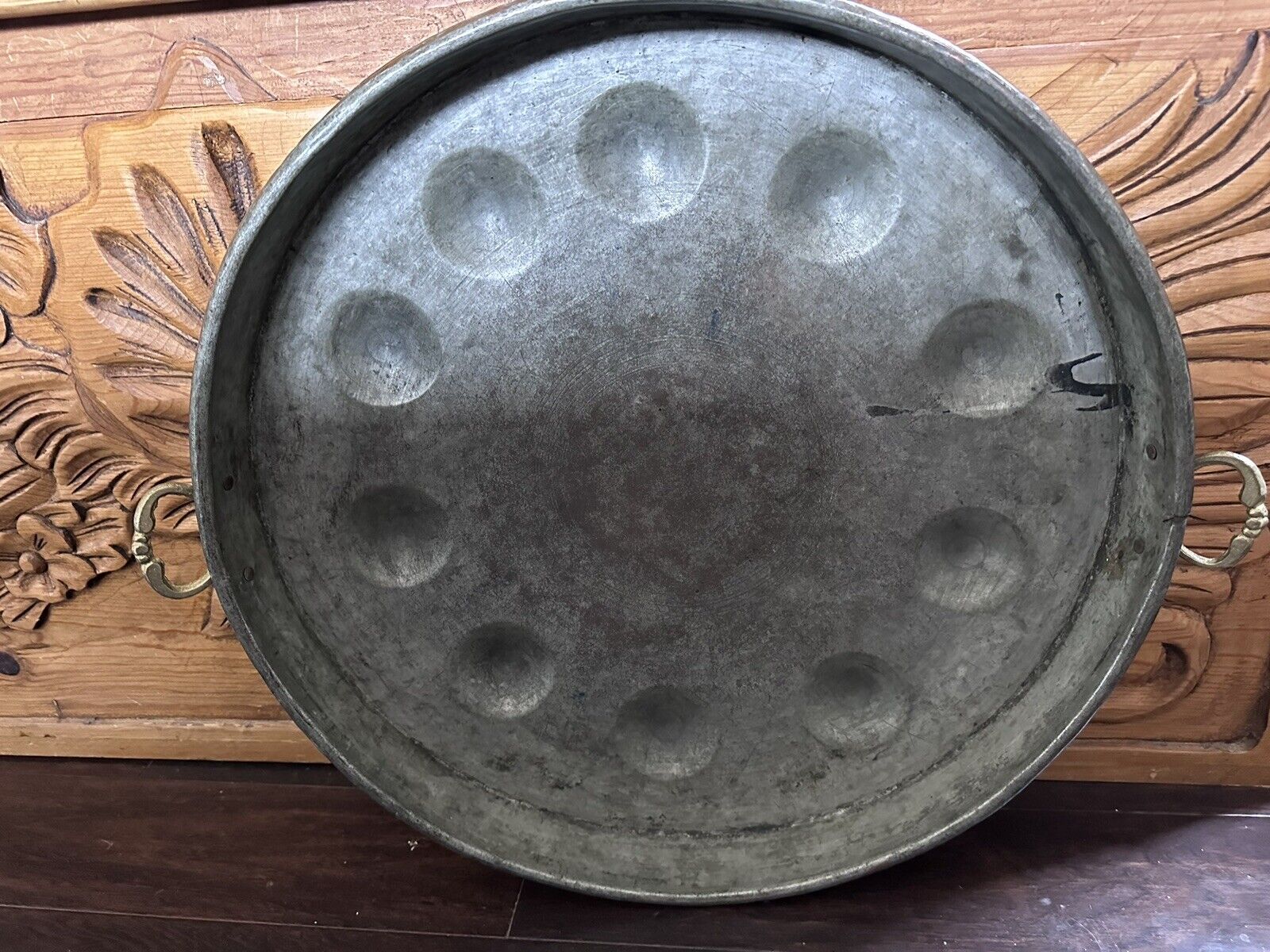 Huge Antique French Copper Paella~Poaching~Egg~Escargot Dish~ 23  inches~1800's