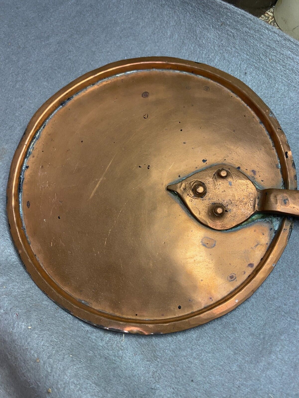 ANTIQUE 19TH CENTURY 8" COPPER SAUCE PAN DOVETAILED W/LID TIN LINED