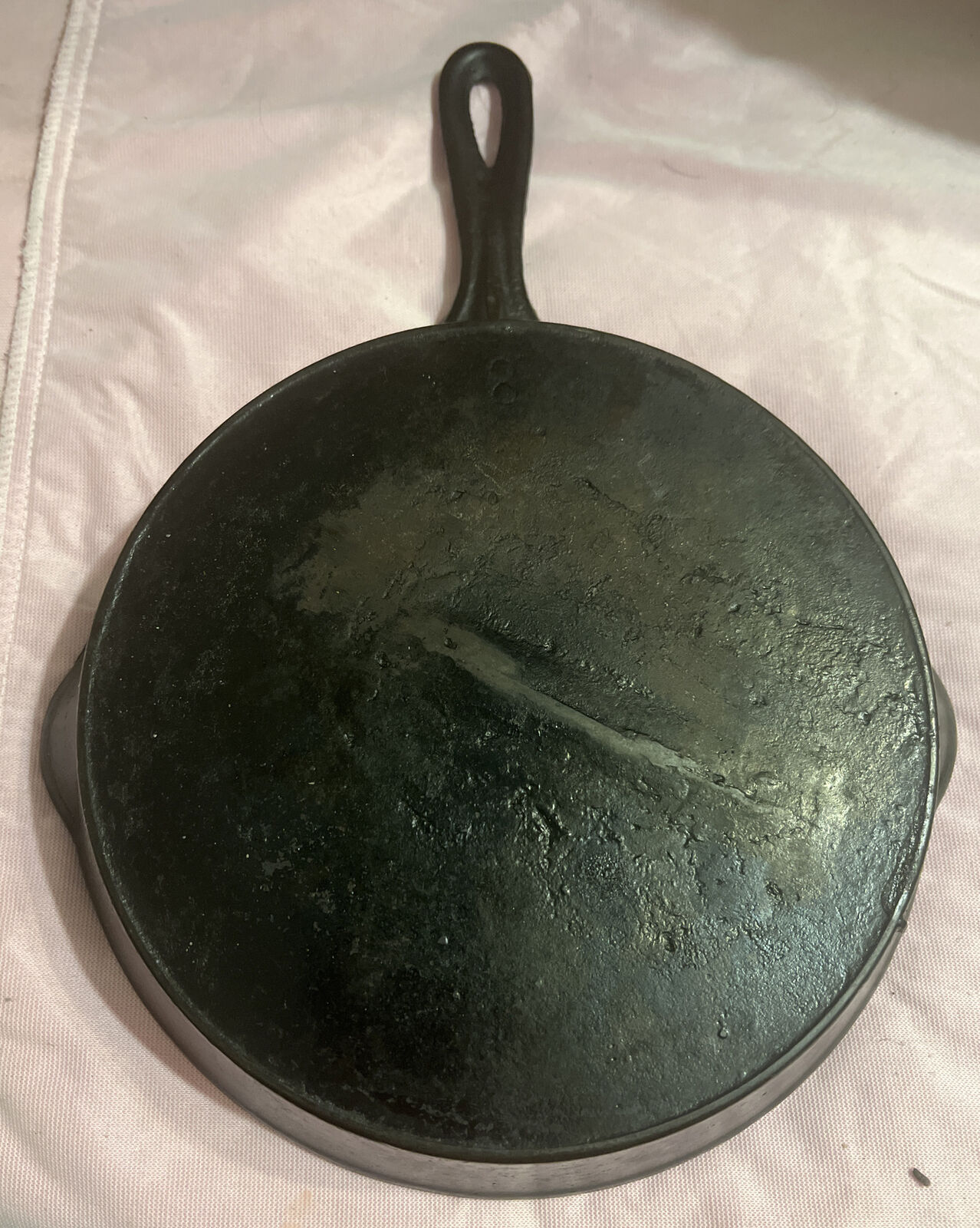 ANTIQUE 1800's #8 CAST IRON SKILLET GATE MARK Lightweight, Thin Walled 3.1 Lbs