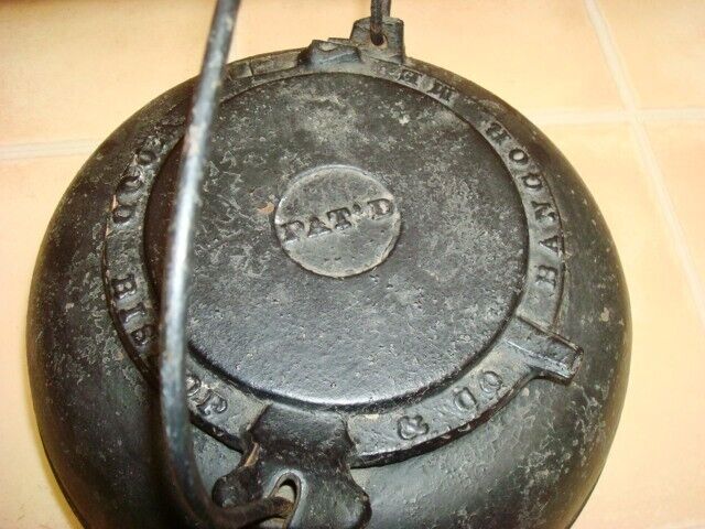 Primitive 1800's Rare WOOD BISHOP & CO. Cast Iron Water TEA KETTLE Bangor Maine