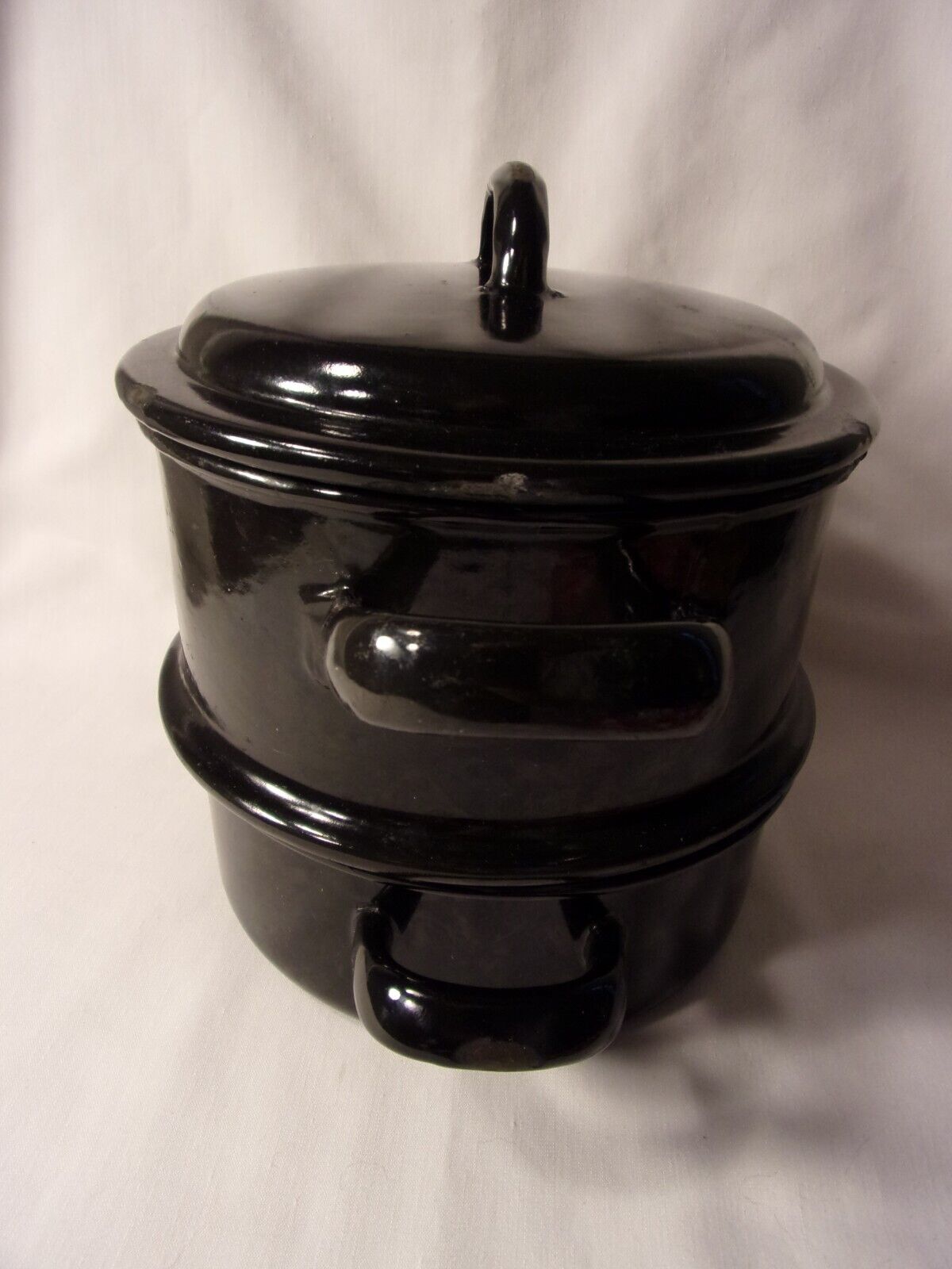 RARE ANTIQUE GEBRUDER BAUMANN LATE 1800's ENAMEL DOUBLE BOILER STOCK POT BLACK