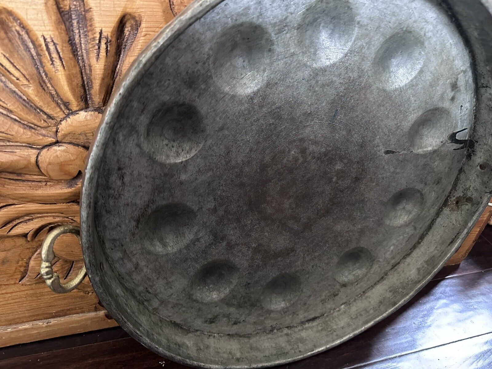 Huge Antique French Copper Paella~Poaching~Egg~Escargot Dish~ 23  inches~1800's