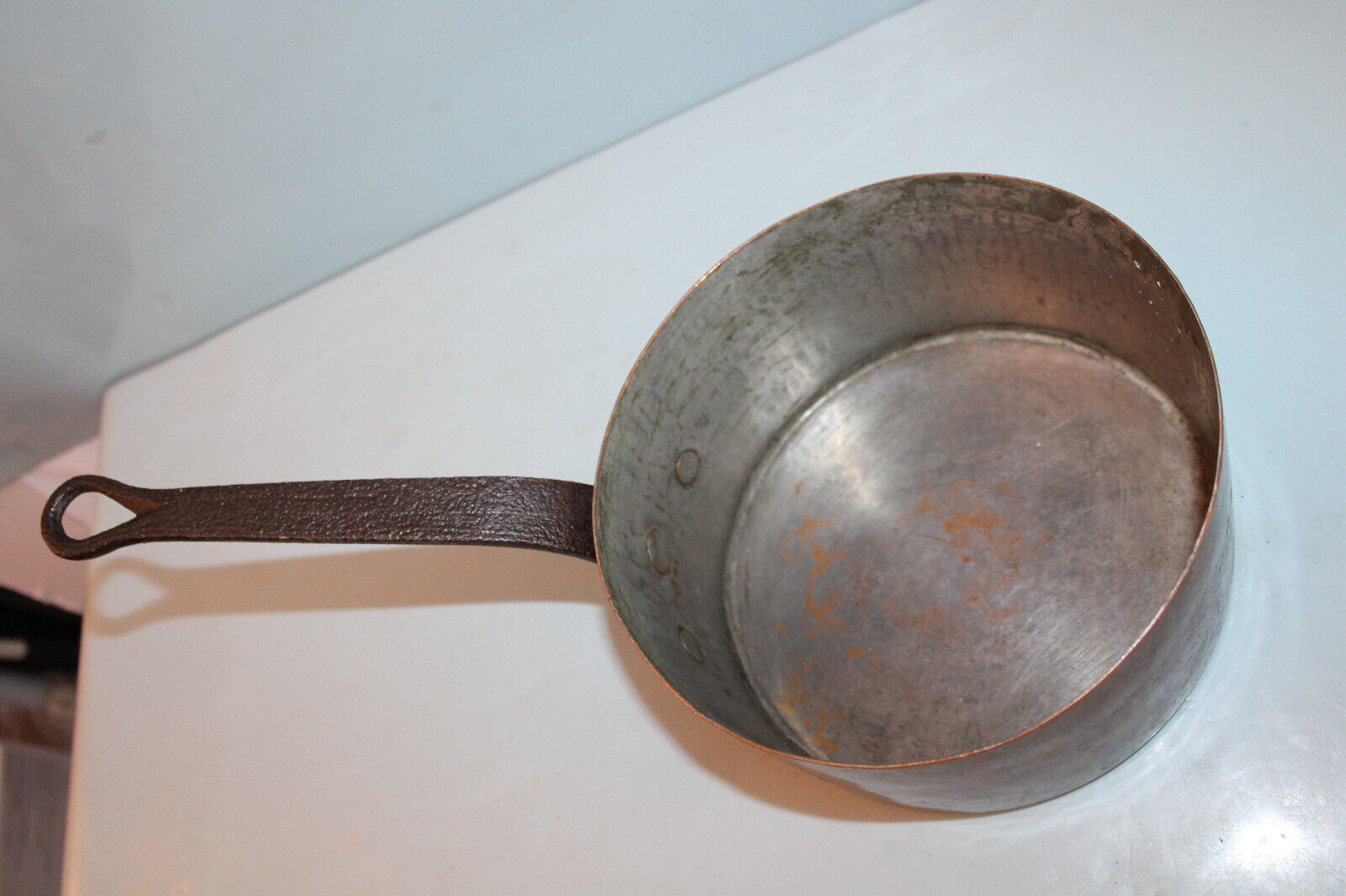 1800's English Copper and Brass Coal POT COOKWARE with HEAVEY DUTY HANDLE