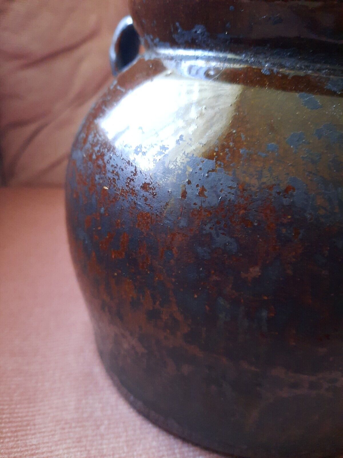 Antique 1800s  2 Quart Stoneware Bean Pot. One Handle. No Lid