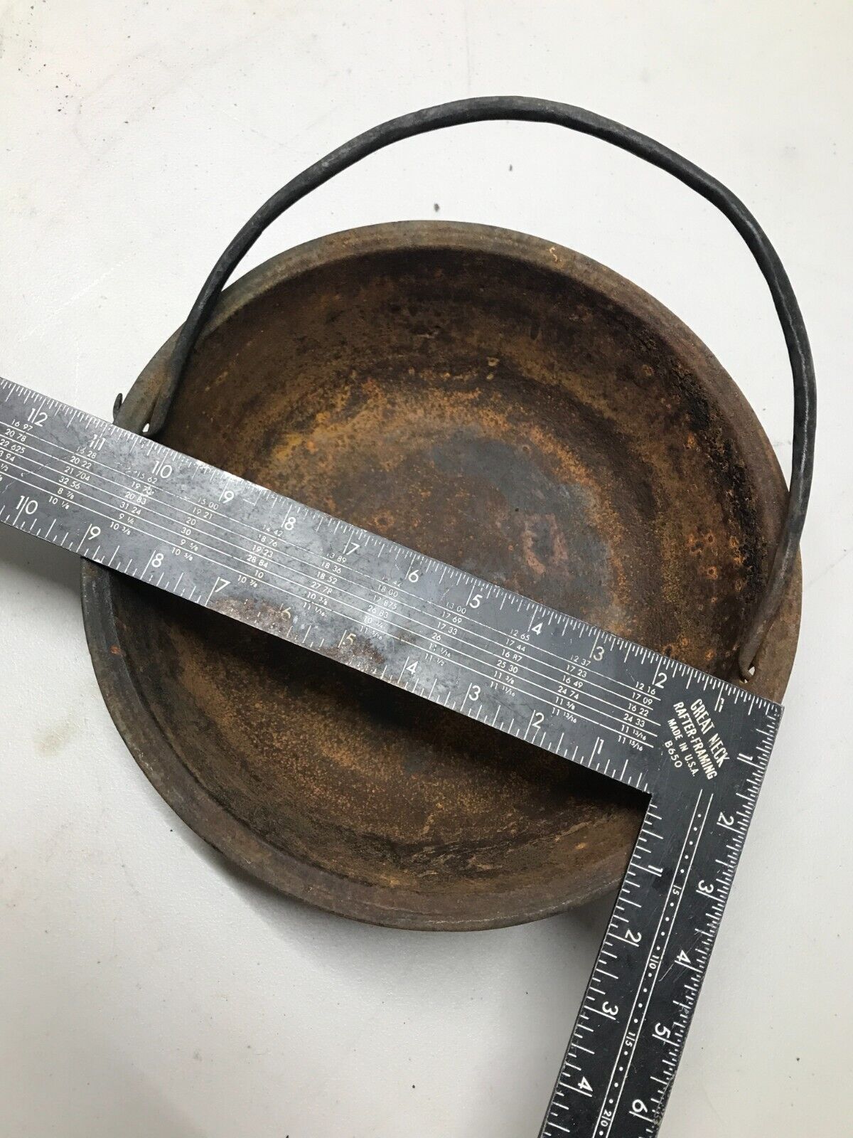 1800s Antique 11" Cast Iron Scotch Bowl w/ Gate Mark, Hand Forged Bail Handle