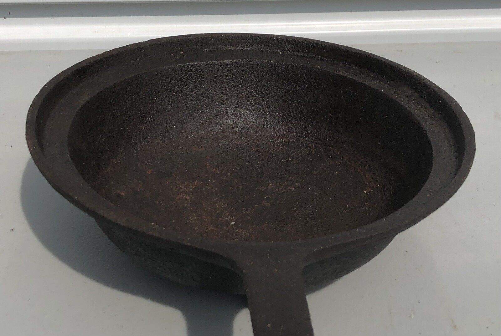 Antique 1800’s Cast Iron 3 Legged Long Handled Rimmed Spider Skillet Gate Mark