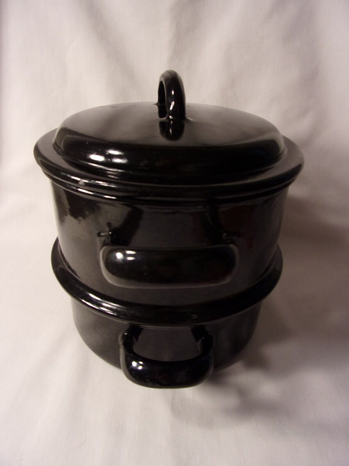 RARE ANTIQUE GEBRUDER BAUMANN LATE 1800's ENAMEL DOUBLE BOILER STOCK POT BLACK