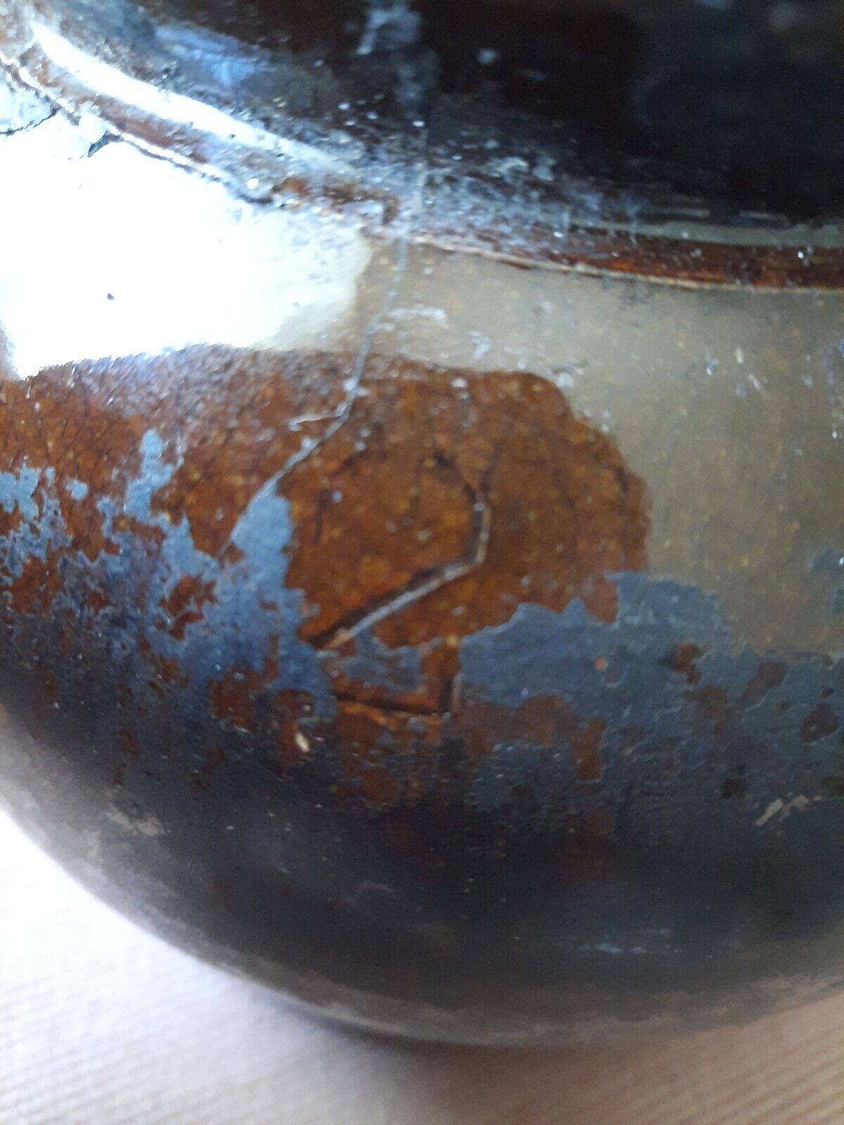 Antique 1800s  2 Quart Stoneware Bean Pot. One Handle. No Lid