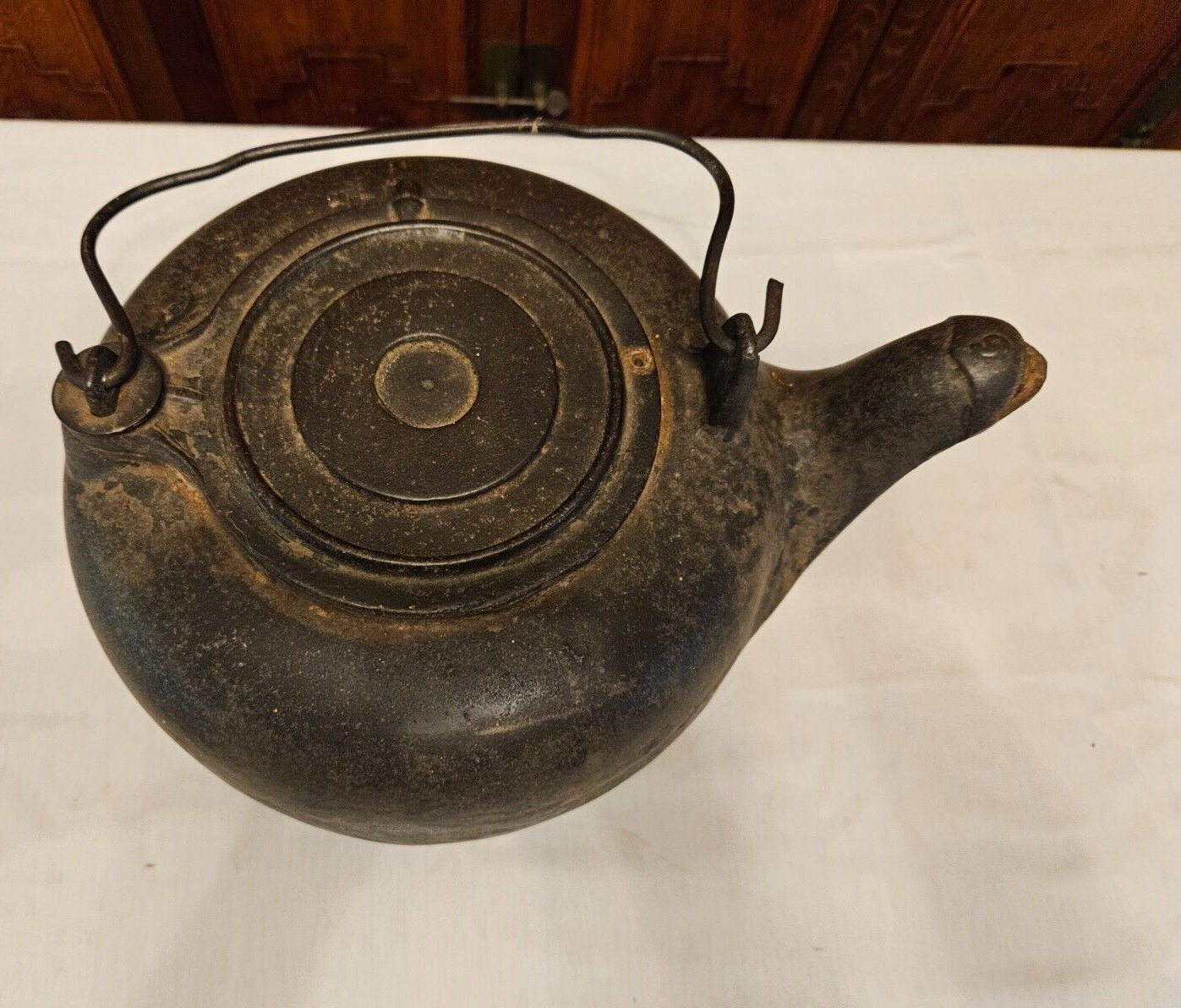 Antique 1800's Large Cast Iron Tea Kettle 10+lb. Bail Handle 13" X 9 1/2"