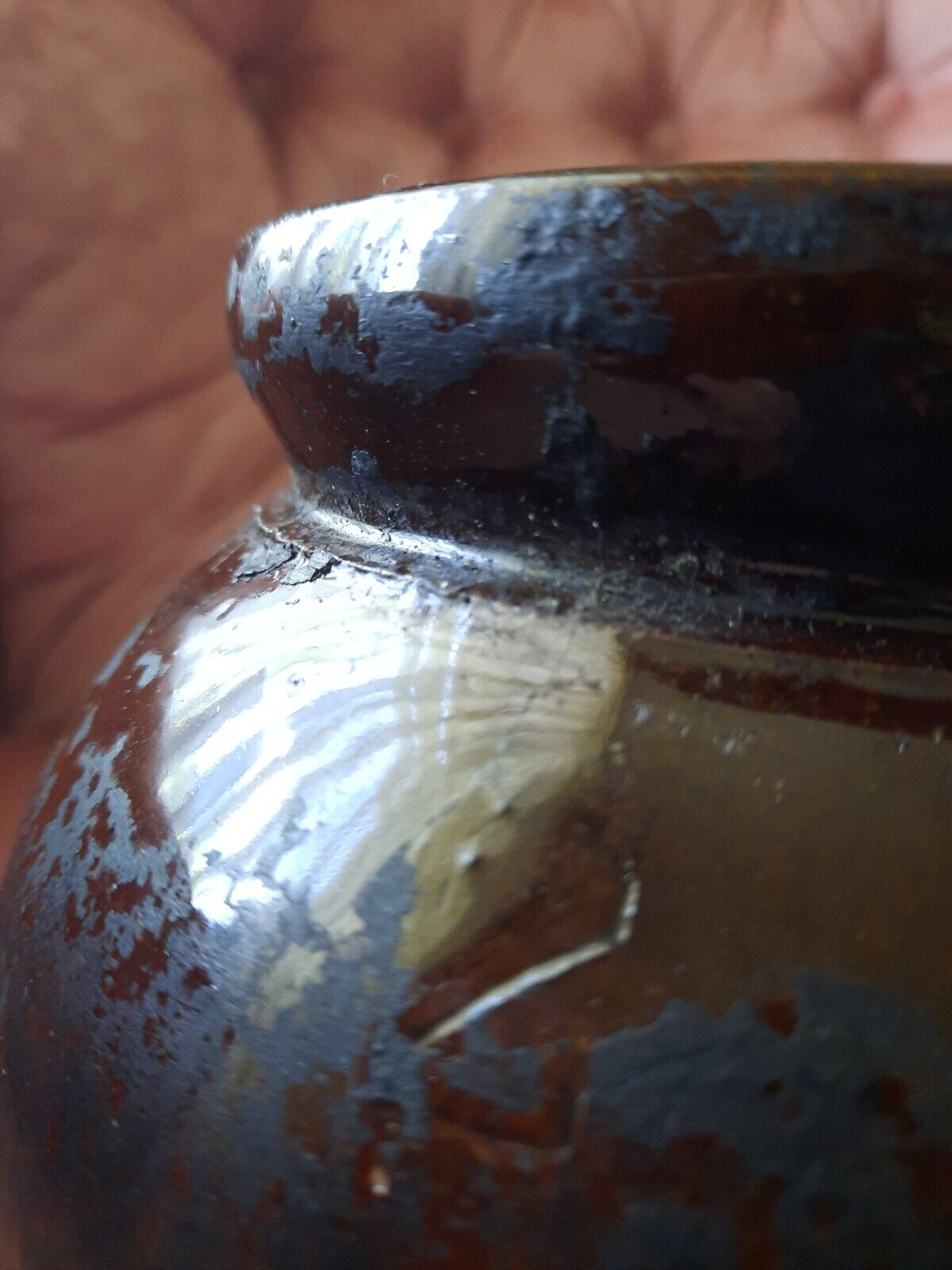 Antique 1800s  2 Quart Stoneware Bean Pot. One Handle. No Lid