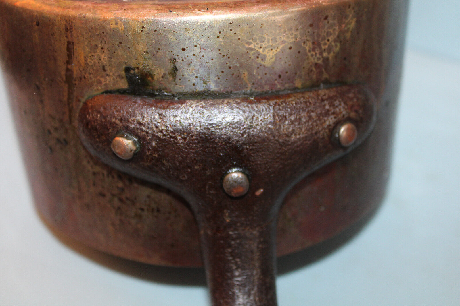 1800's English Copper and Brass Coal POT COOKWARE with HEAVEY DUTY HANDLE