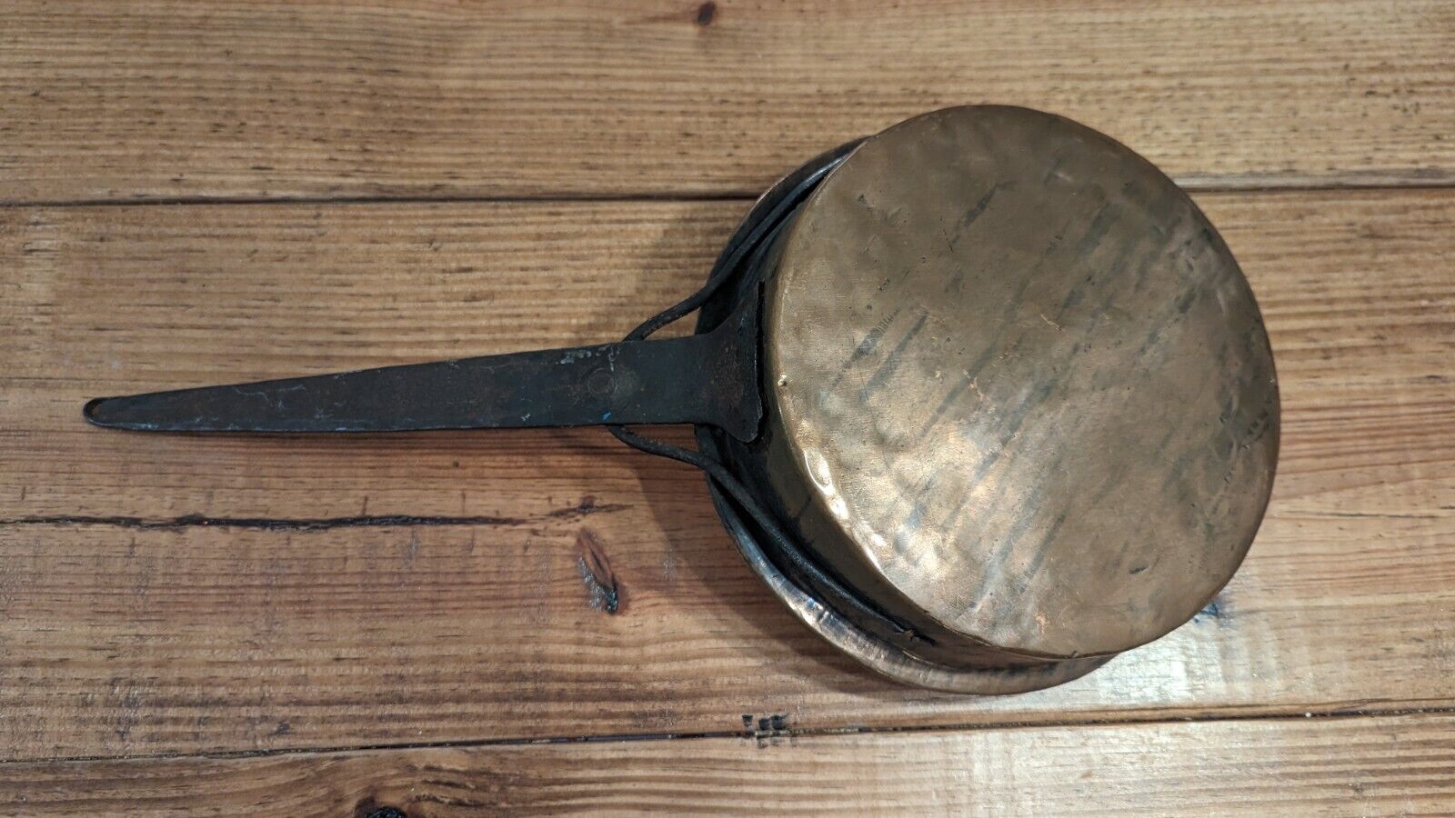 Antique Primitive Copper Skillet 9" Handmade With Wrought Iron Handle 1800s