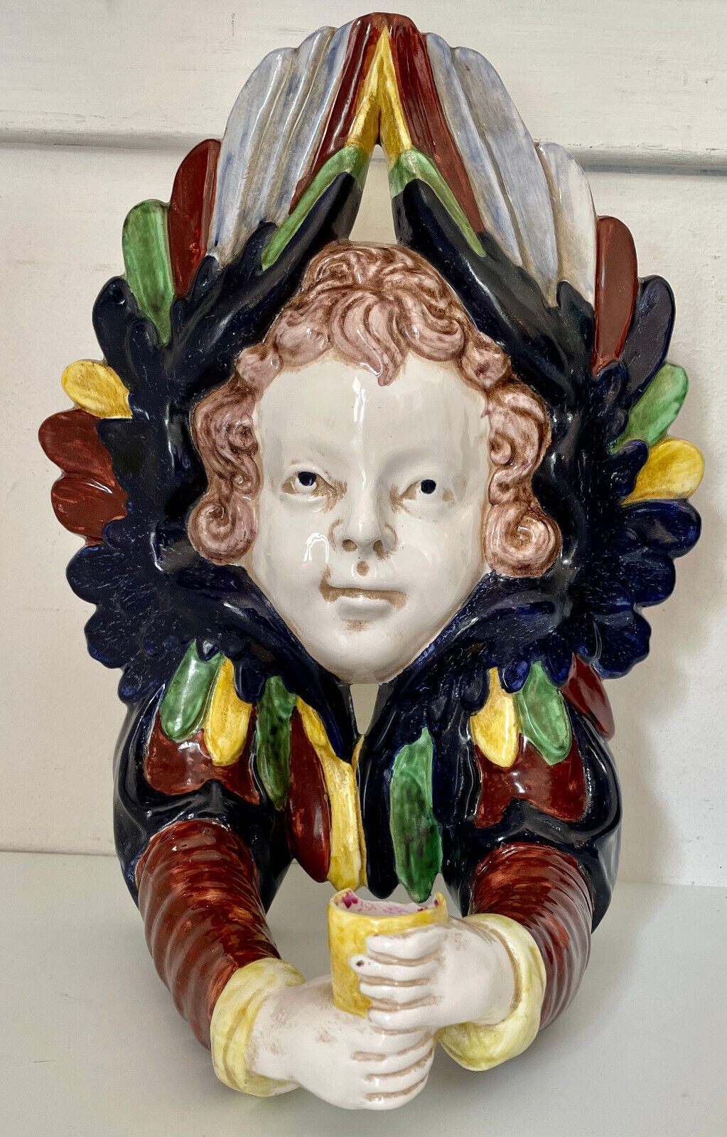 Glazed Ceramic Cherub Wall Candle Sconce Metropolitan Museum of Art Italy FLAW