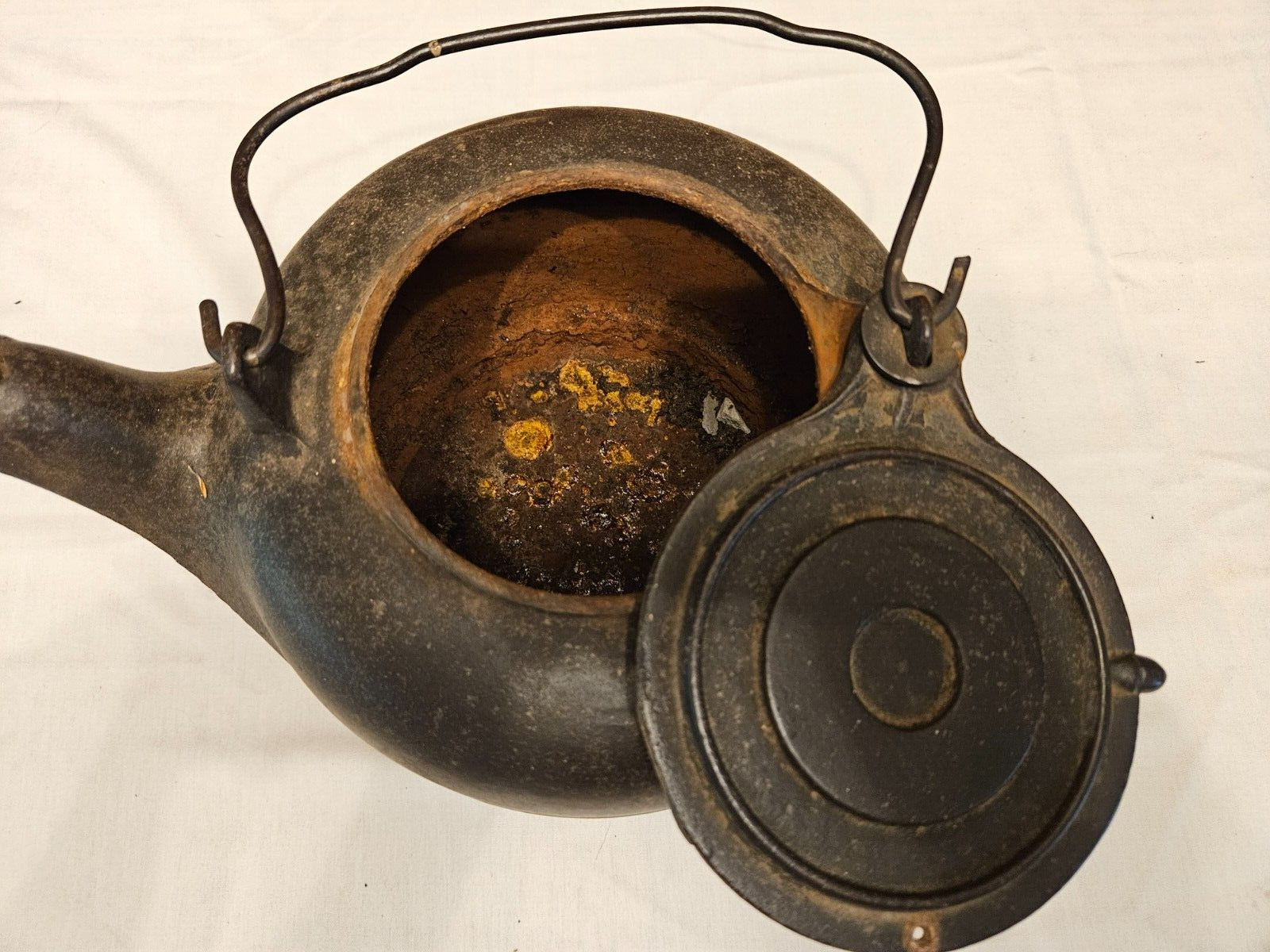 Antique 1800's Large Cast Iron Tea Kettle 10+lb. Bail Handle 13" X 9 1/2"
