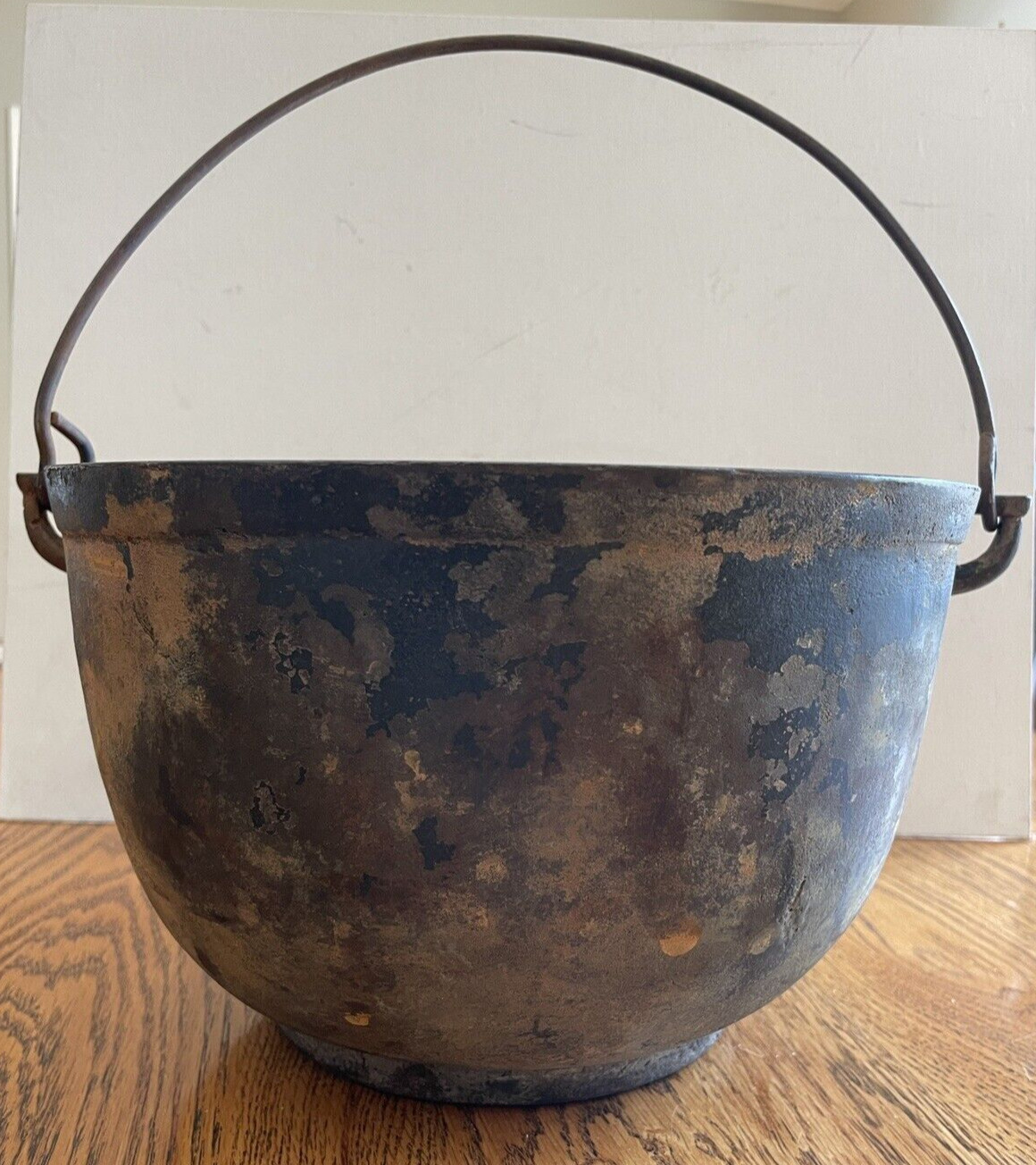 Cast Iron Cauldron Bean Pot Gate Mark w Heat Ring & Bale 10” Diam Mid 1800s OLD