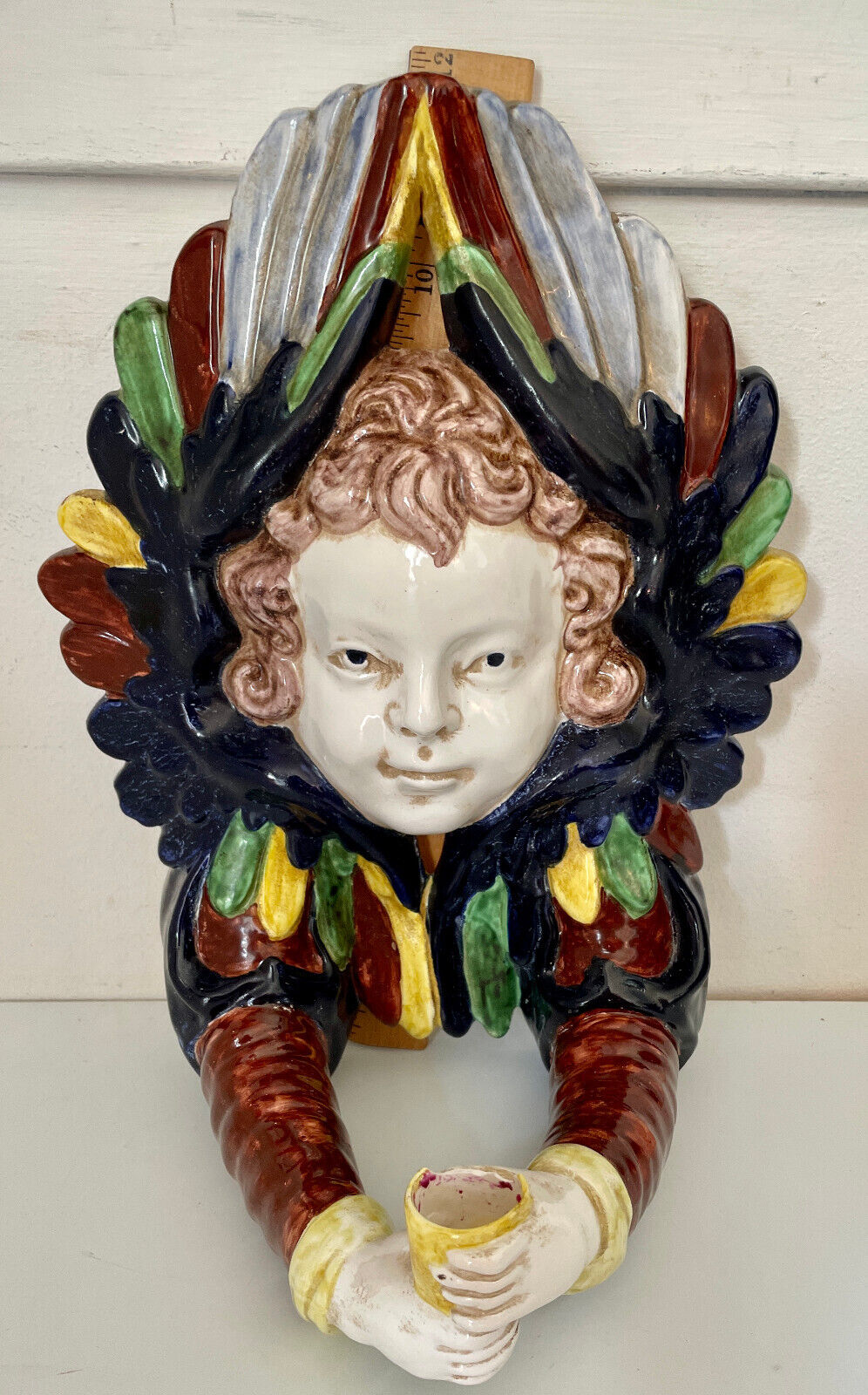 Glazed Ceramic Cherub Wall Candle Sconce Metropolitan Museum of Art Italy FLAW