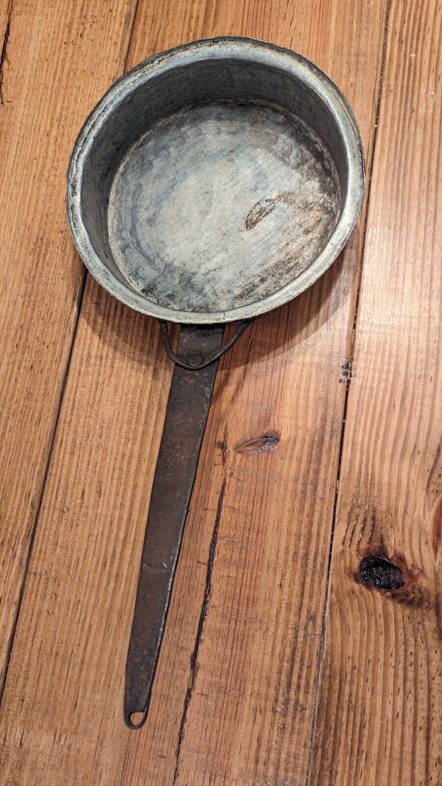 Antique Primitive Copper Skillet 9" Handmade  With Wrought Iron Handle 1800s 
