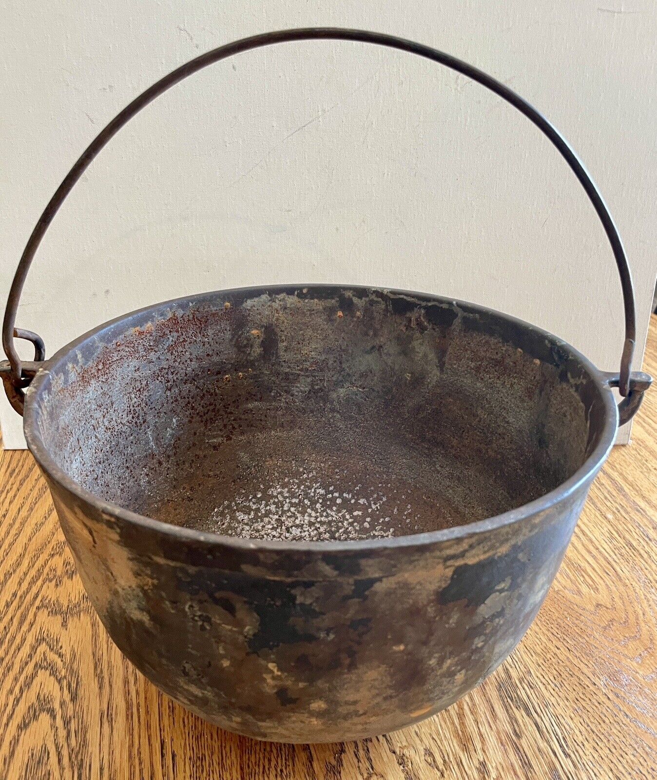 Cast Iron Cauldron Bean Pot Gate Mark w Heat Ring & Bale 10” Diam Mid 1800s OLD