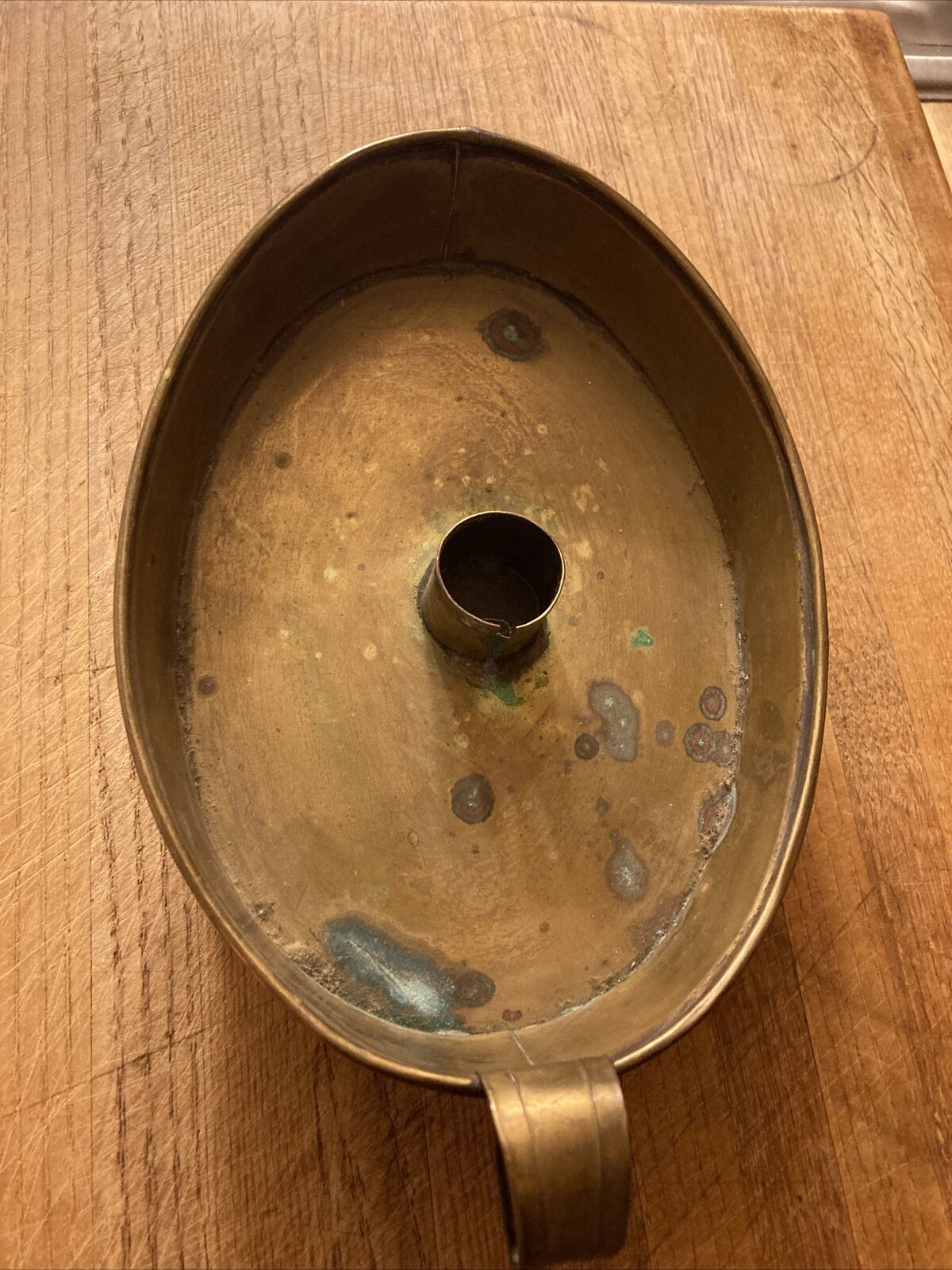 Brass Dutch Chamber Stick Candleholder circa 1700s 8.5”L